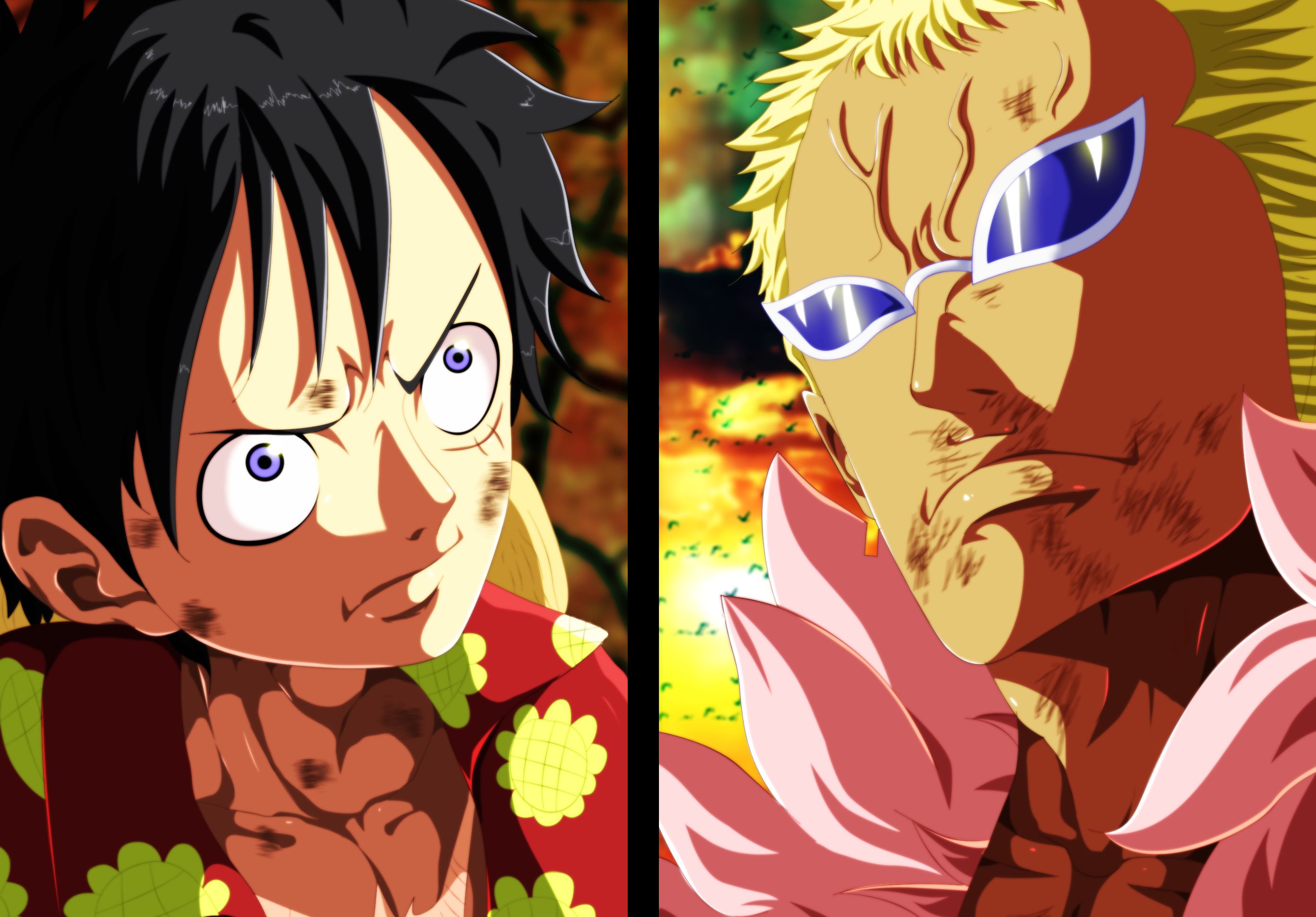 Laden Sie das Animes, One Piece, Affe D Luffy, Donquijote Doflamingo-Bild kostenlos auf Ihren PC-Desktop herunter
