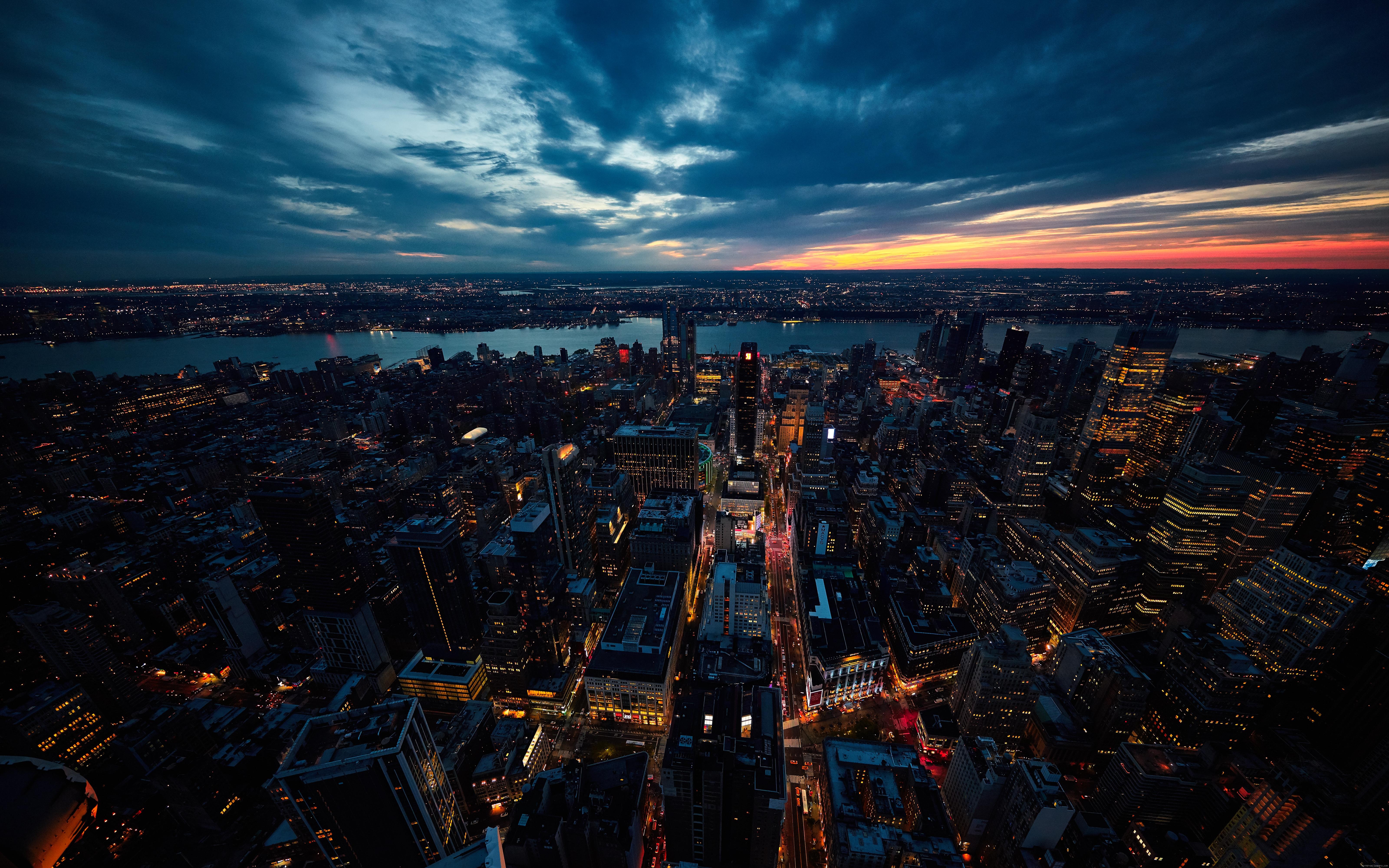 new york, horizon, man made, building, city, cityscape, cloud, night, skyscraper, sunset, usa, cities