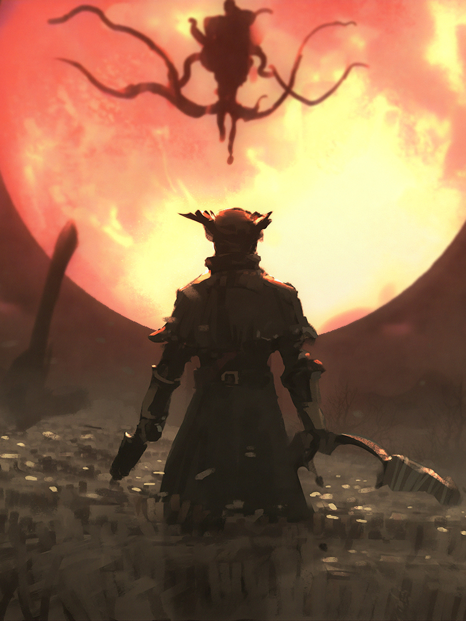 bloodborne, video game, warrior, blood moon Full HD