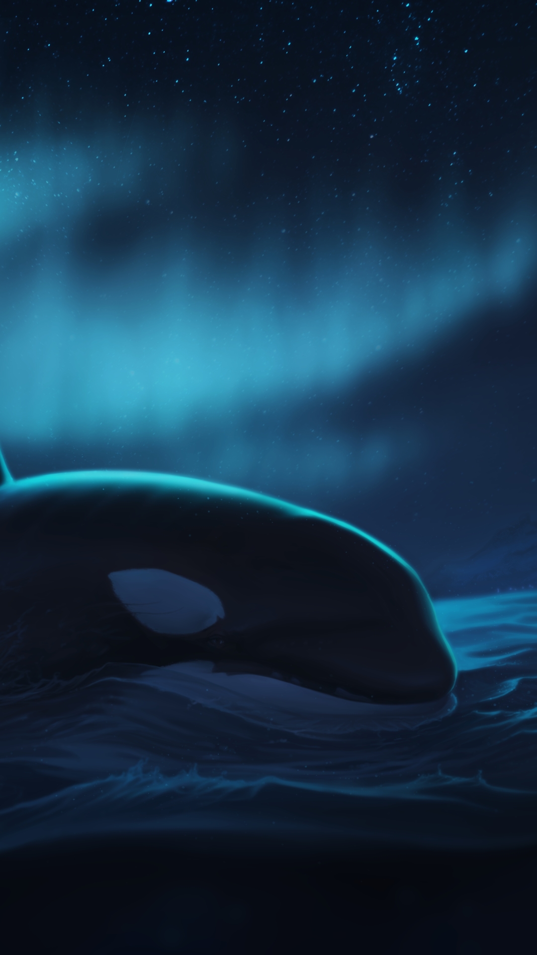 Download mobile wallpaper Fantasy, Night, Aurora Borealis, Whale, Fantasy Animals for free.
