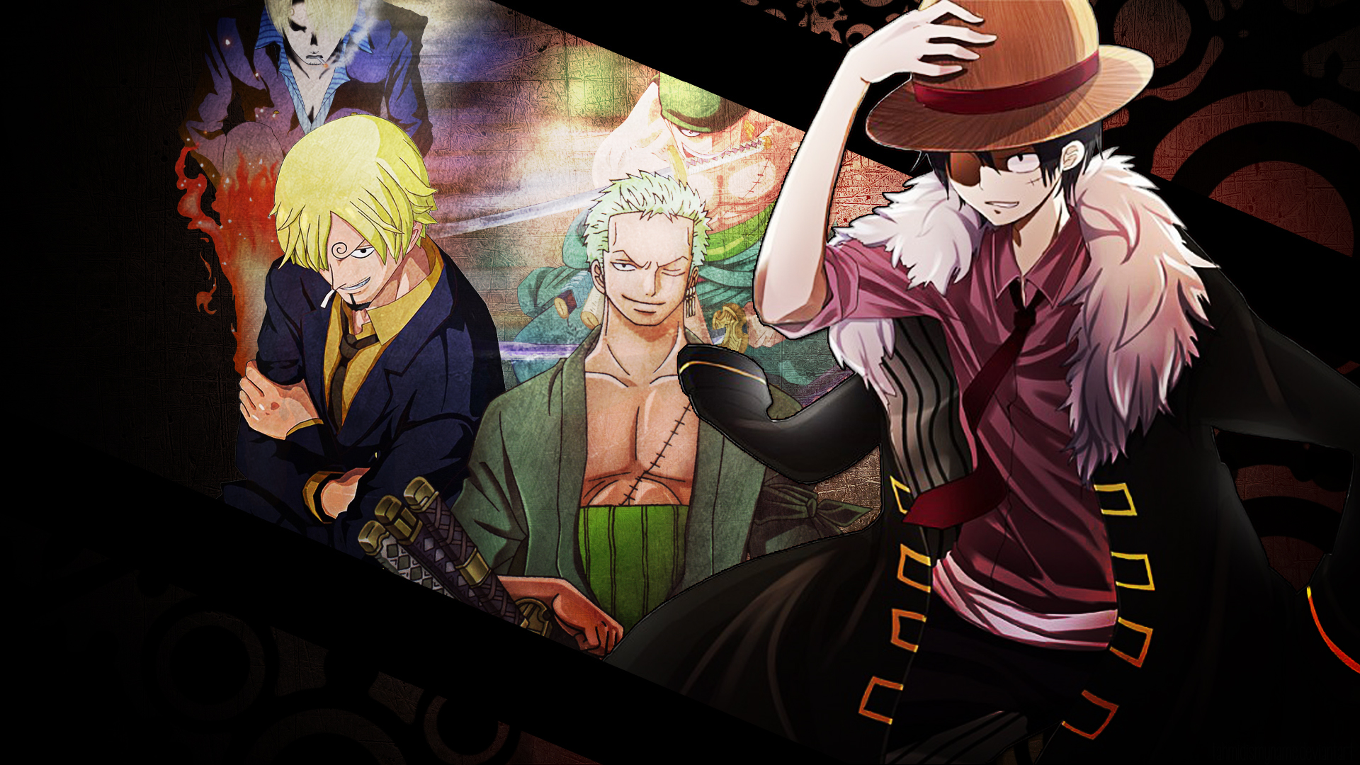 Handy-Wallpaper Animes, One Piece, Roronoa Zorro, Affe D Luffy, Sanji (Einteiler) kostenlos herunterladen.