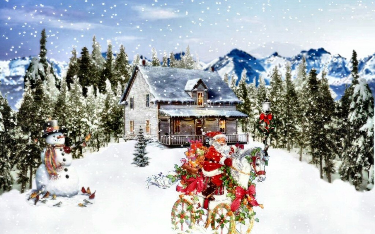 Handy-Wallpaper Feiertage, Weihnachtsmann, Weihnachten, Schneemann kostenlos herunterladen.