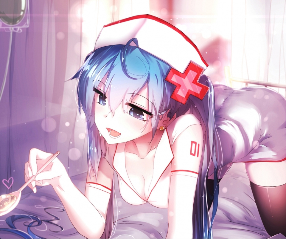 anime, vocaloid, hatsune miku, nurse, blue hair