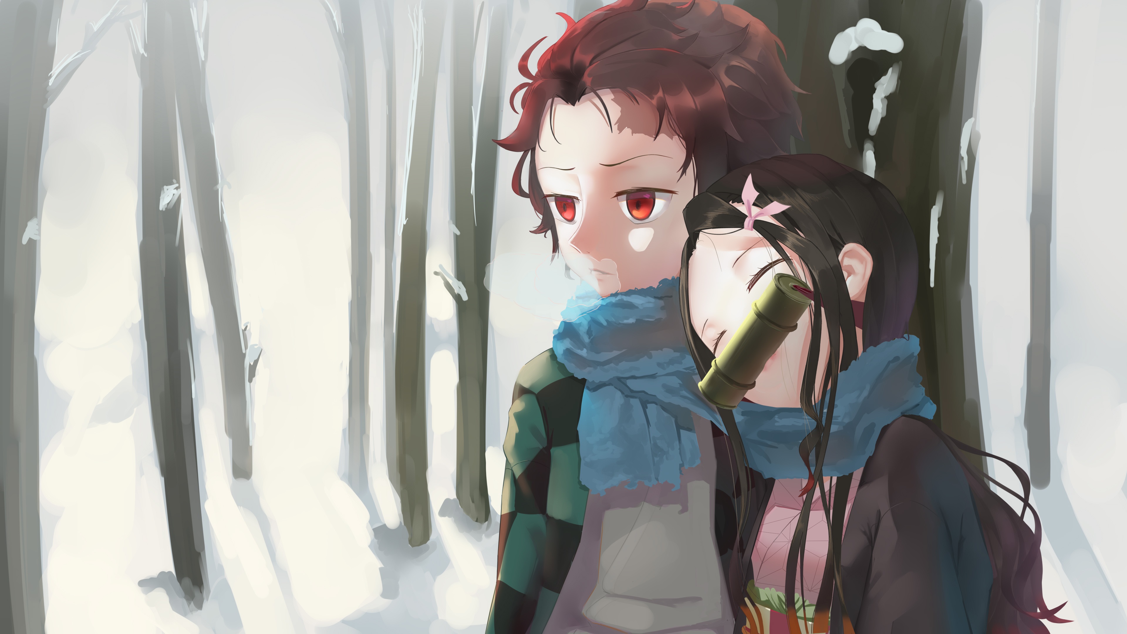 Handy-Wallpaper Animes, Nezuko Kamado, Demon Slayer, Tanjiro Kamado kostenlos herunterladen.