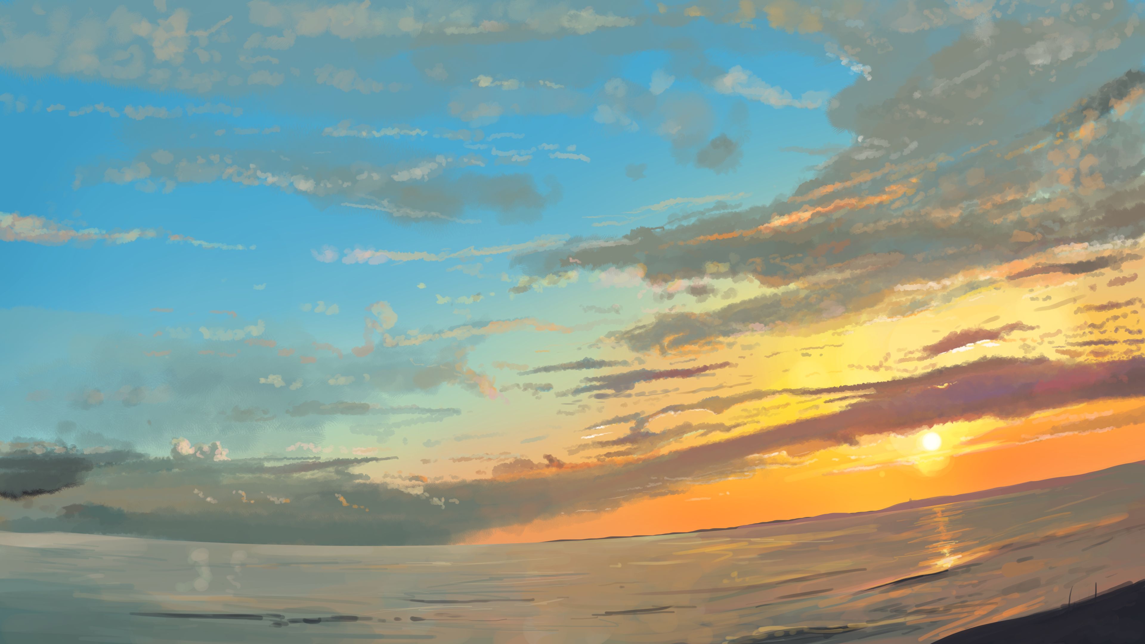 Download mobile wallpaper Anime, Sunset, Sky, Sea, Cloud, Original for free.