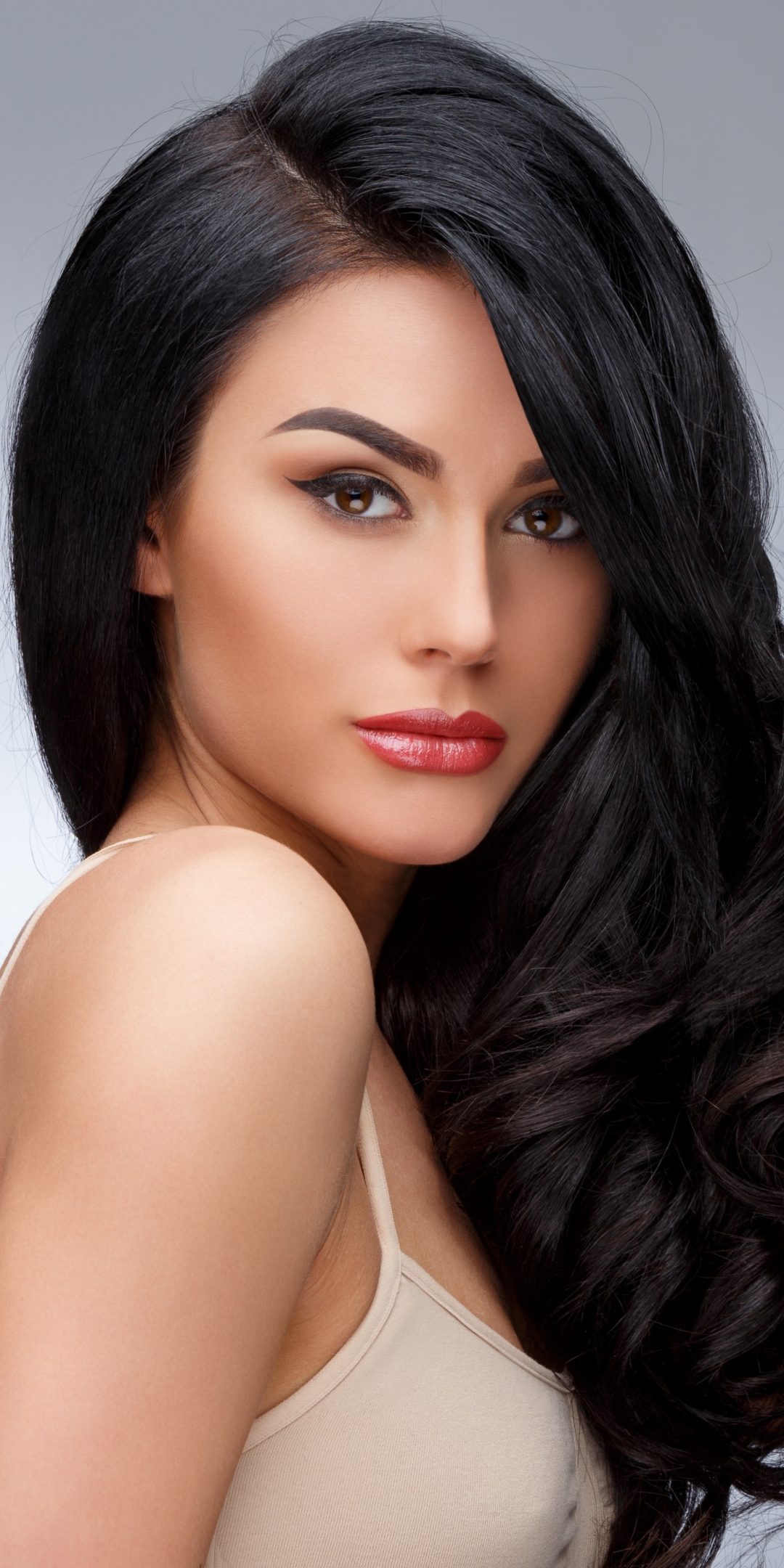 Download mobile wallpaper Model, Women, Brown Eyes, Black Hair, Long Hair for free.