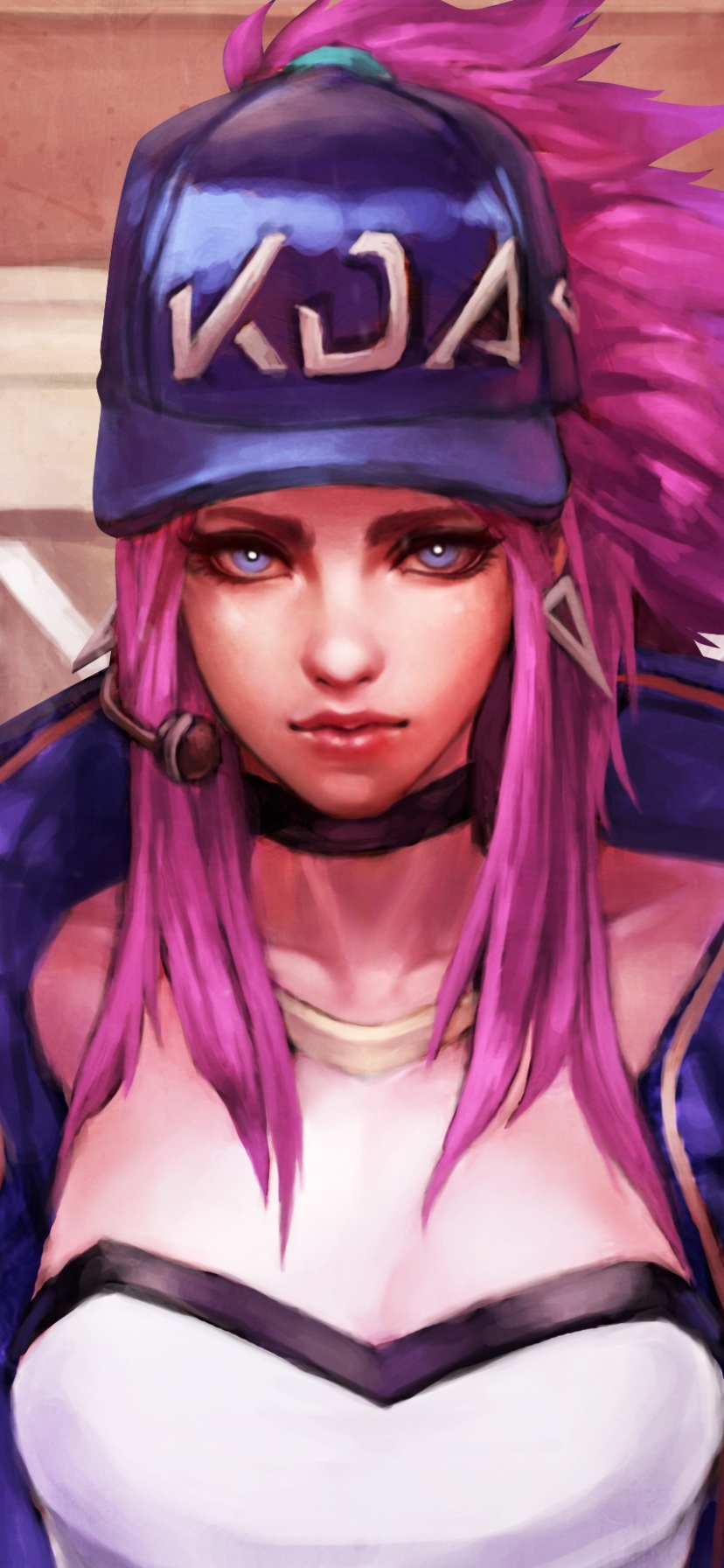 Handy-Wallpaper League Of Legends, Blaue Augen, Pinkes Haar, Computerspiele, Akali (Liga Der Legenden) kostenlos herunterladen.