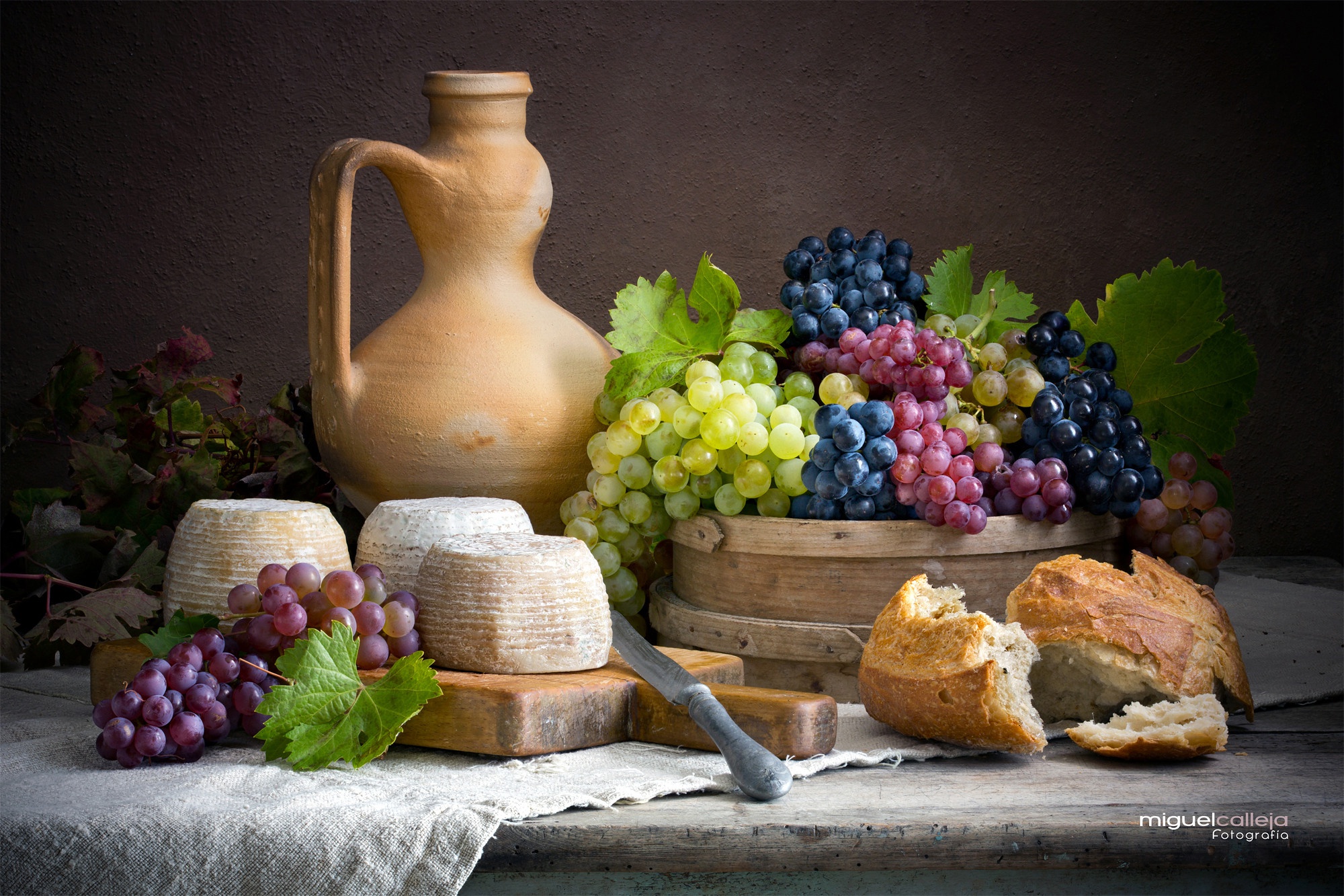 Free download wallpaper Food, Cheese, Grapes, Still Life, Bread on your PC desktop