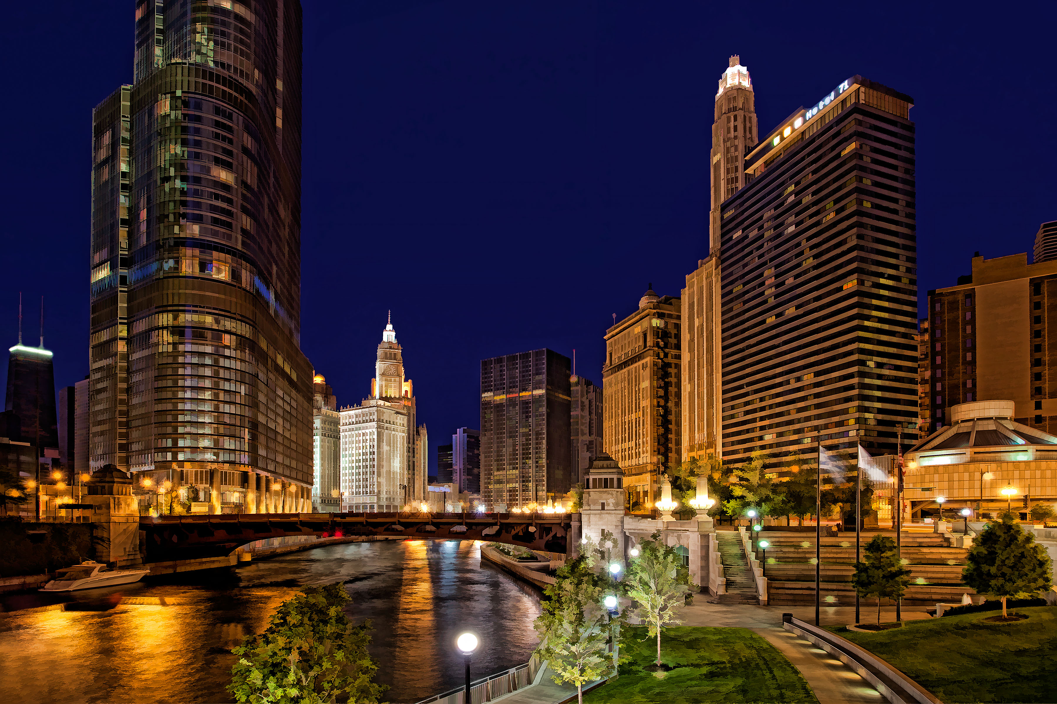 Free download wallpaper Cities, Night, City, Building, Light, Bridge, Cityscape, Chicago, Man Made on your PC desktop