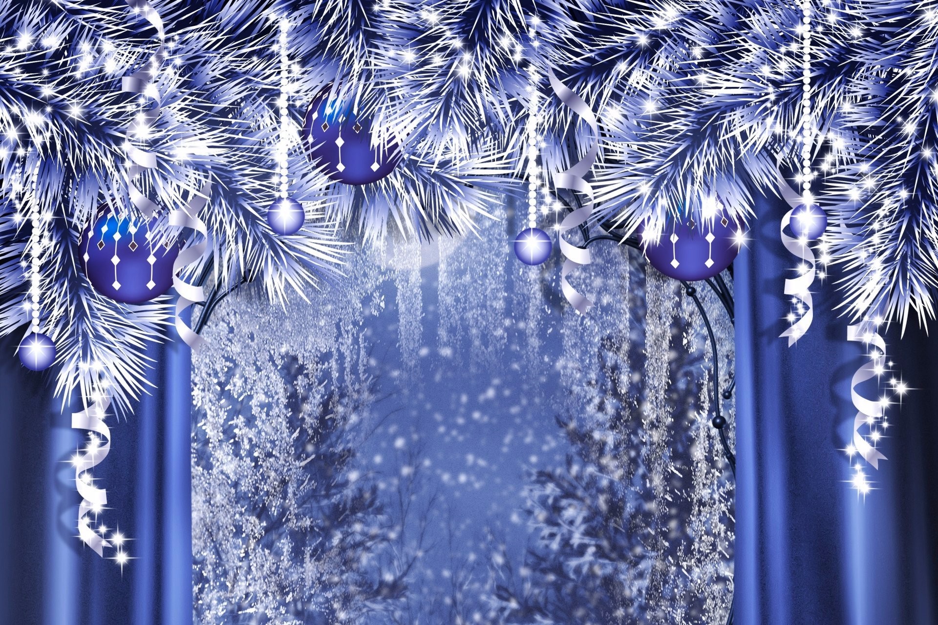 PCデスクトップに輝き, クリスマス, 青い, 銀, リボン, クリスマスオーナメント, ホリデー画像を無料でダウンロード