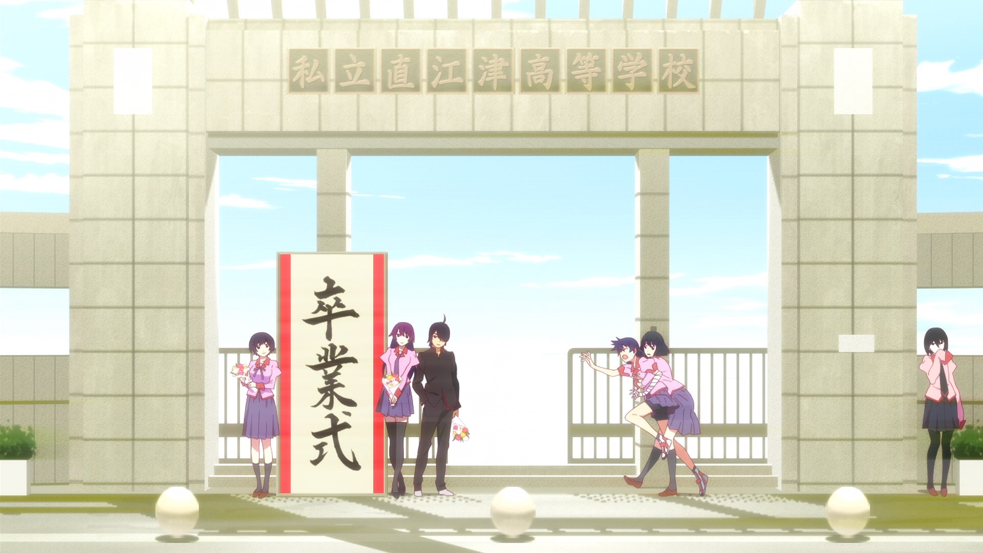 Laden Sie das Animes, Monogatari (Serie), Hitagi Senjogahara, Suruga Kanbaru, Tsubasa Hanekawa, Koyomi Araragi, Ougi Oshino-Bild kostenlos auf Ihren PC-Desktop herunter