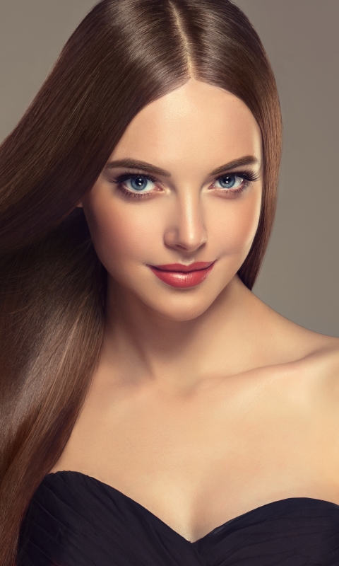 Download mobile wallpaper Brunette, Model, Women, Blue Eyes, Long Hair, Lipstick for free.