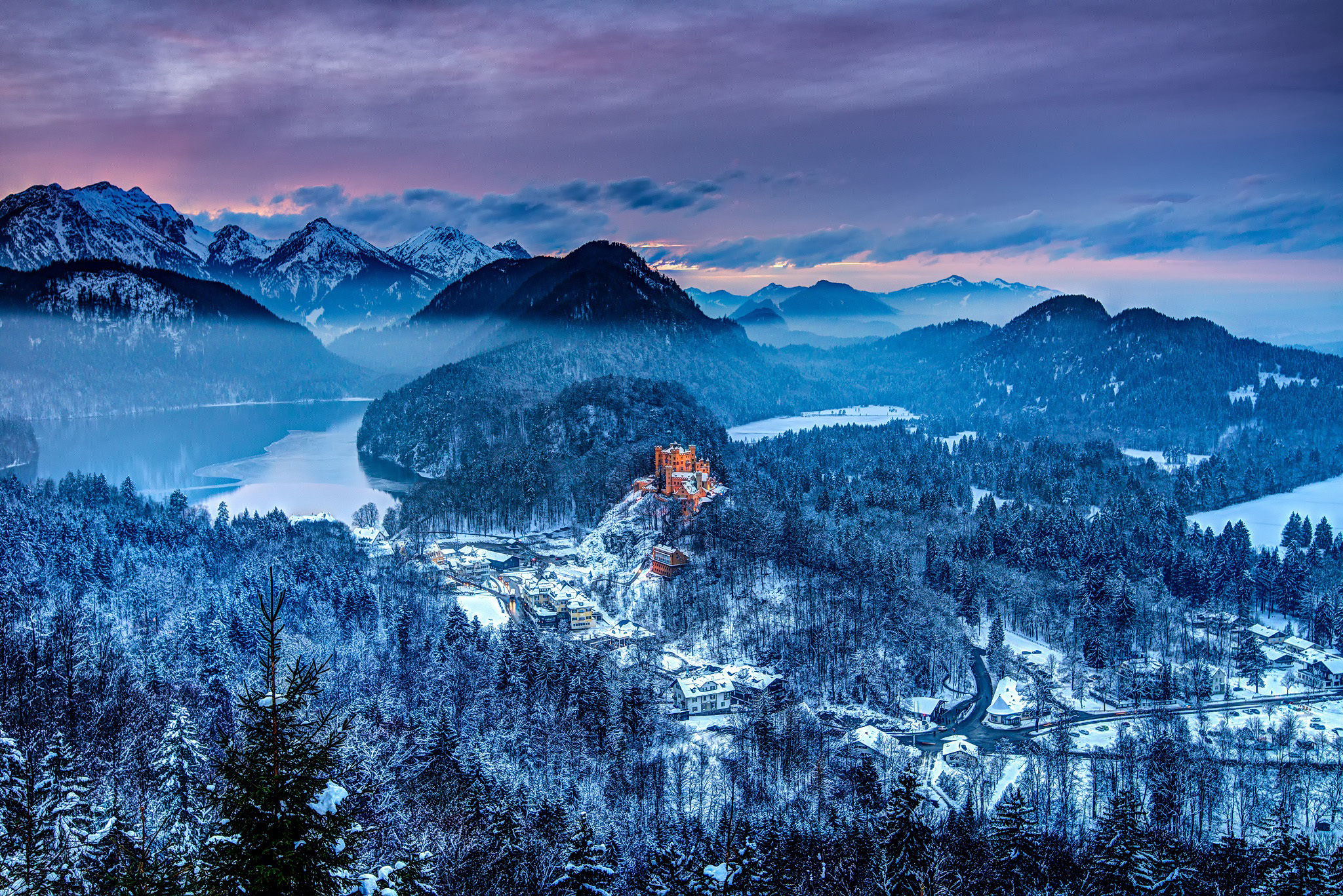 germany, winter, nature, mountains, hohenschwangau castle, hoenshwangau castle, southern bavaria, south bavaria