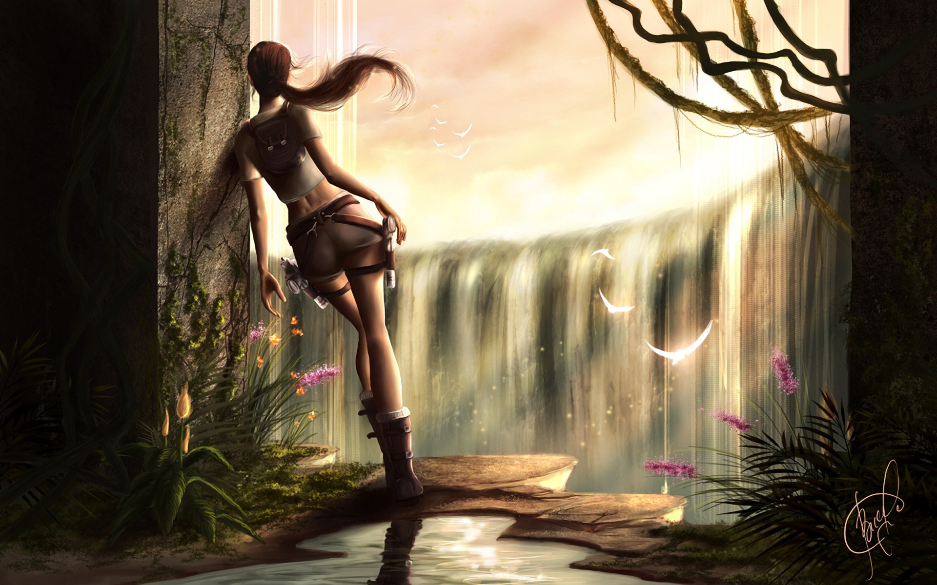 video game, tomb raider, adventure, fantasy, waterfall