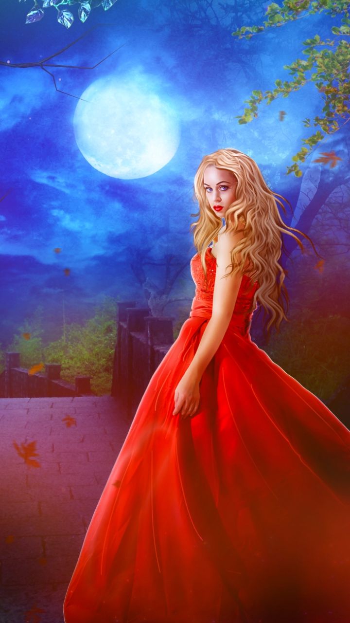 Download mobile wallpaper Fantasy, Blonde, Women, Red Dress for free.