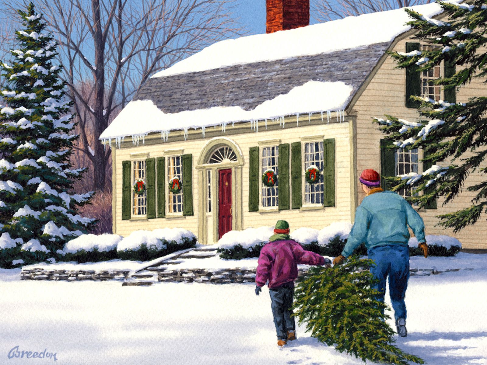 holidays, new year, christmas, family, christmas tree, postcard, attribute