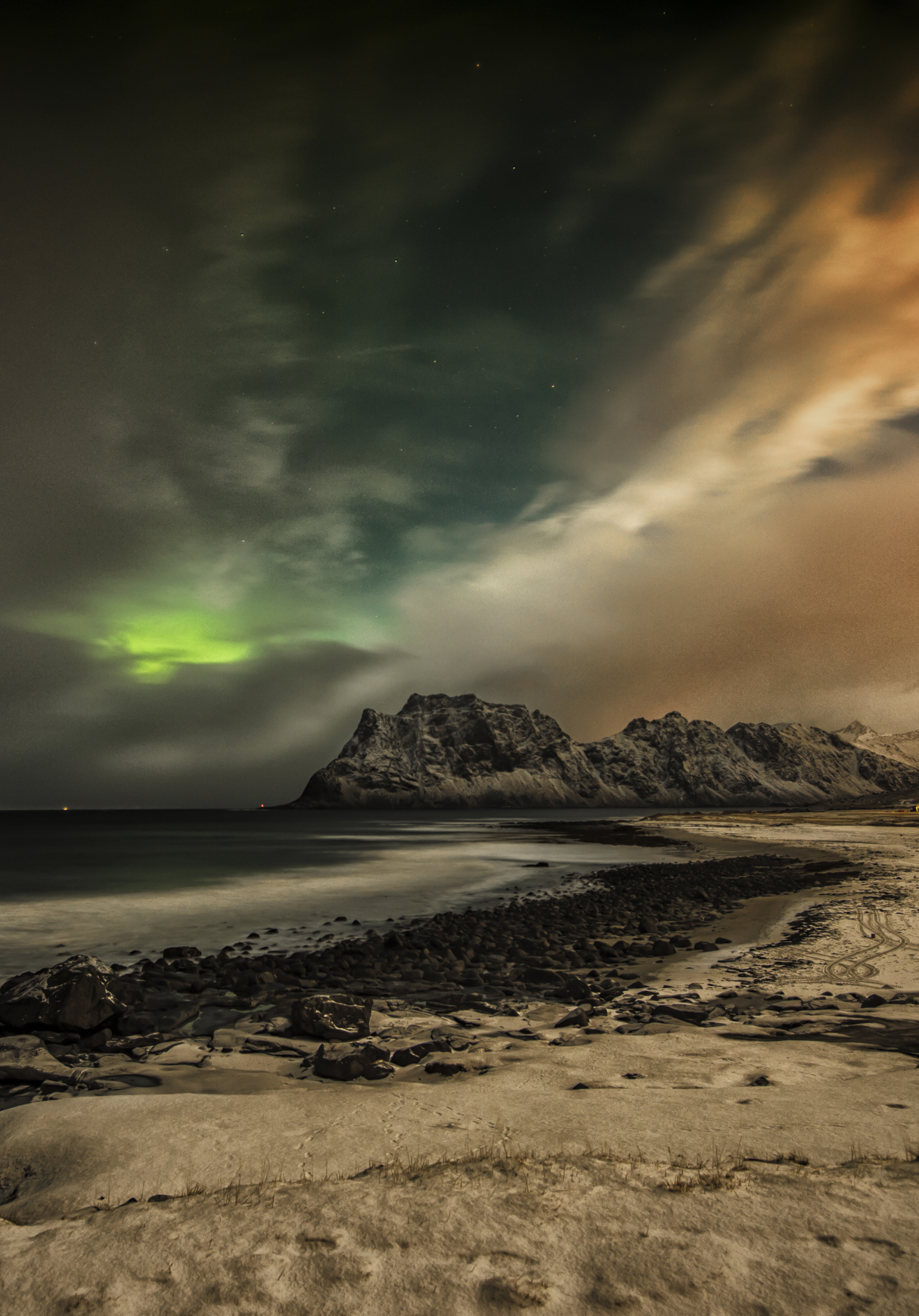 Descarga gratuita de fondo de pantalla para móvil de Playa, Aurora Boreal, Ártico, Noruega, Islas Lofoten, Tierra/naturaleza.