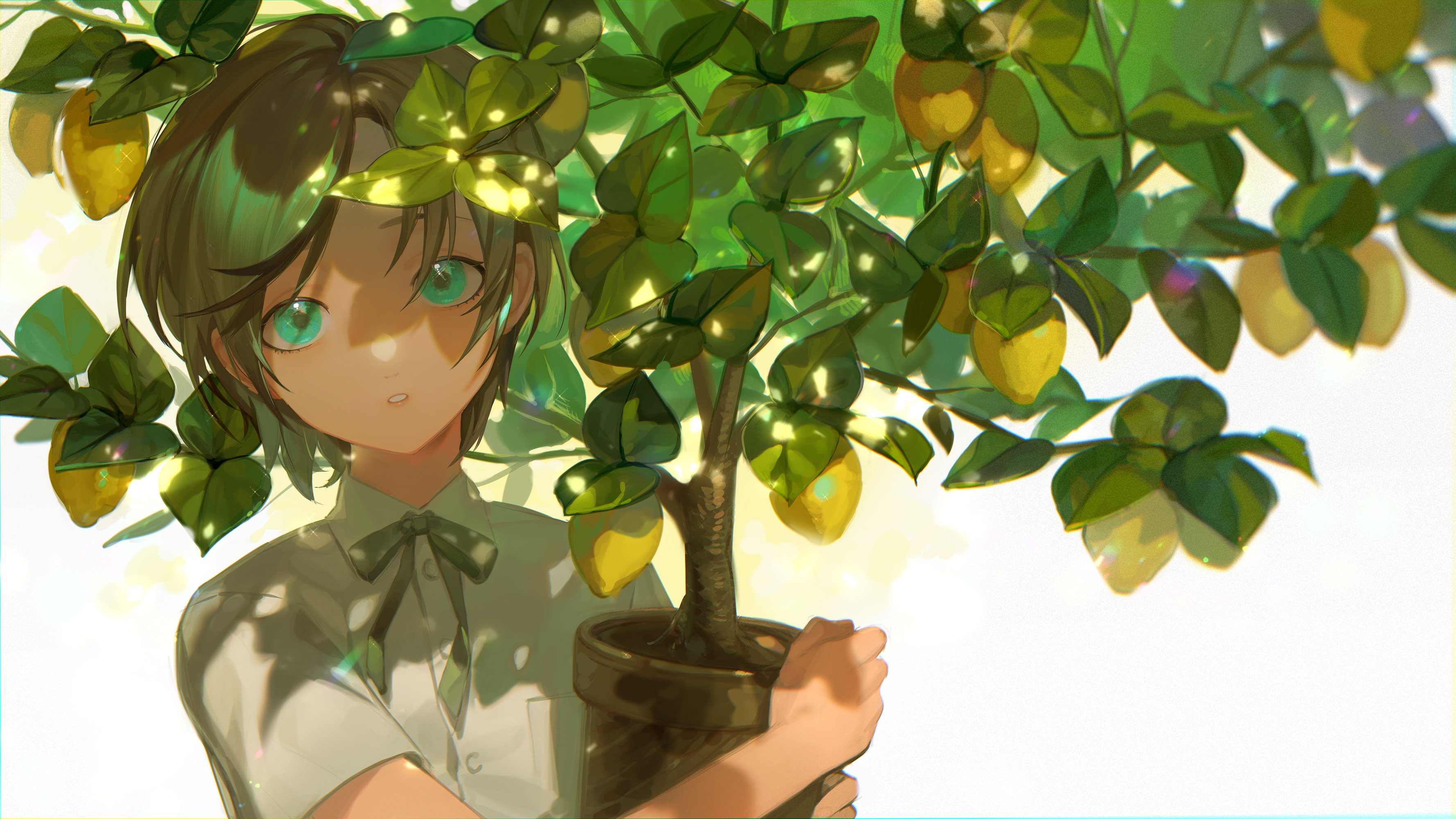 Free download wallpaper Anime, Girl, Lemon, Green Eyes, Short Hair on your PC desktop