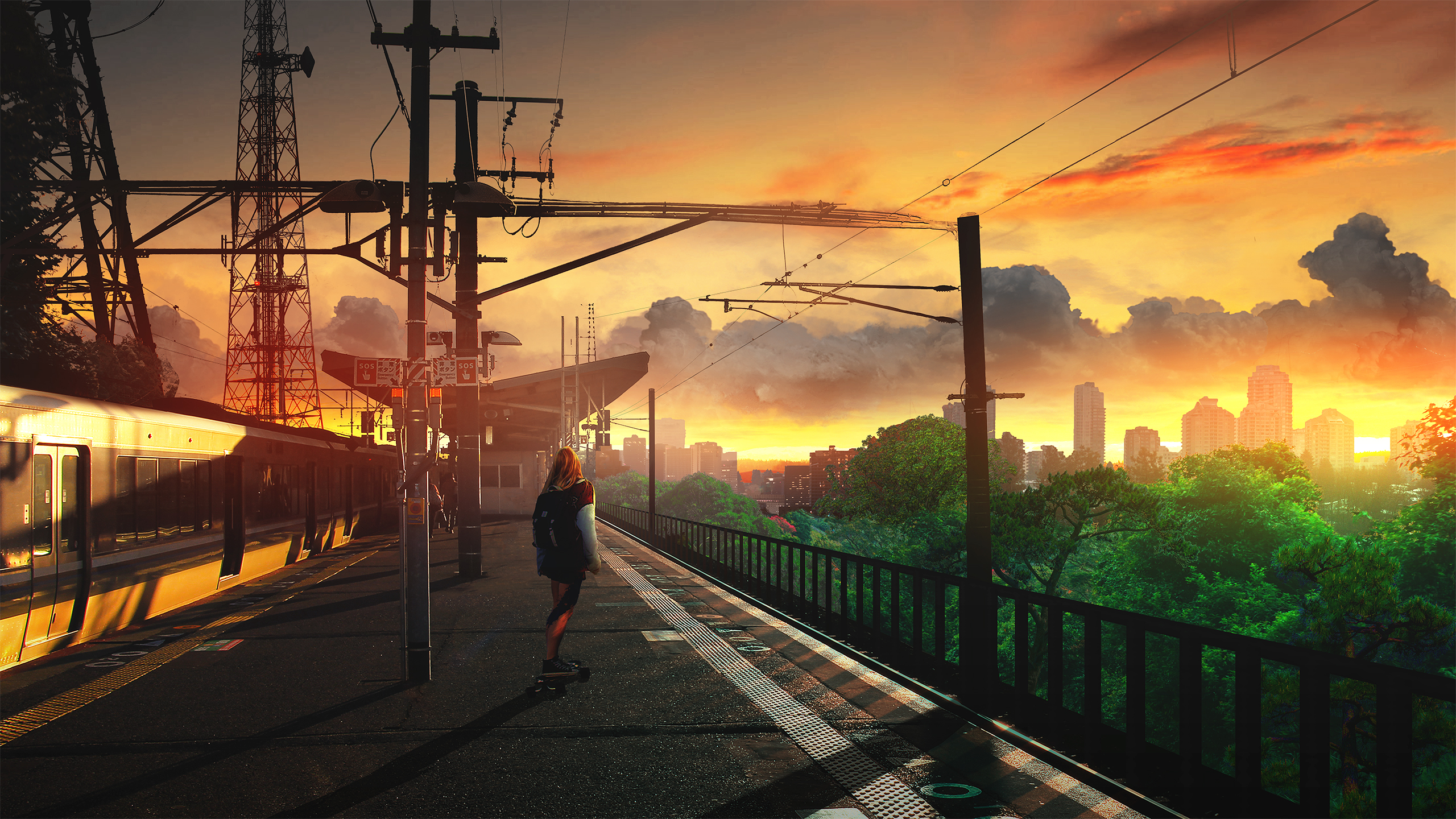 Baixar papel de parede para celular de Anime, Pôr Do Sol, Estação De Trem, Original gratuito.