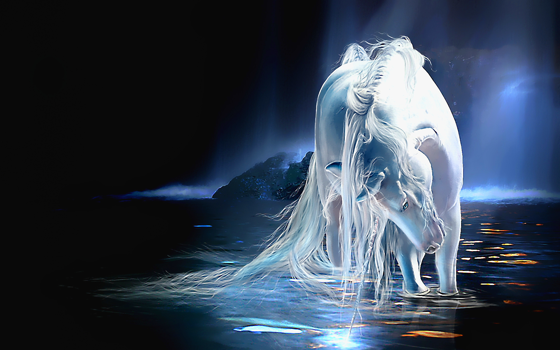 Download mobile wallpaper Water, Fantasy, Close Up, Horse, Unicorn, Fantasy Animals for free.