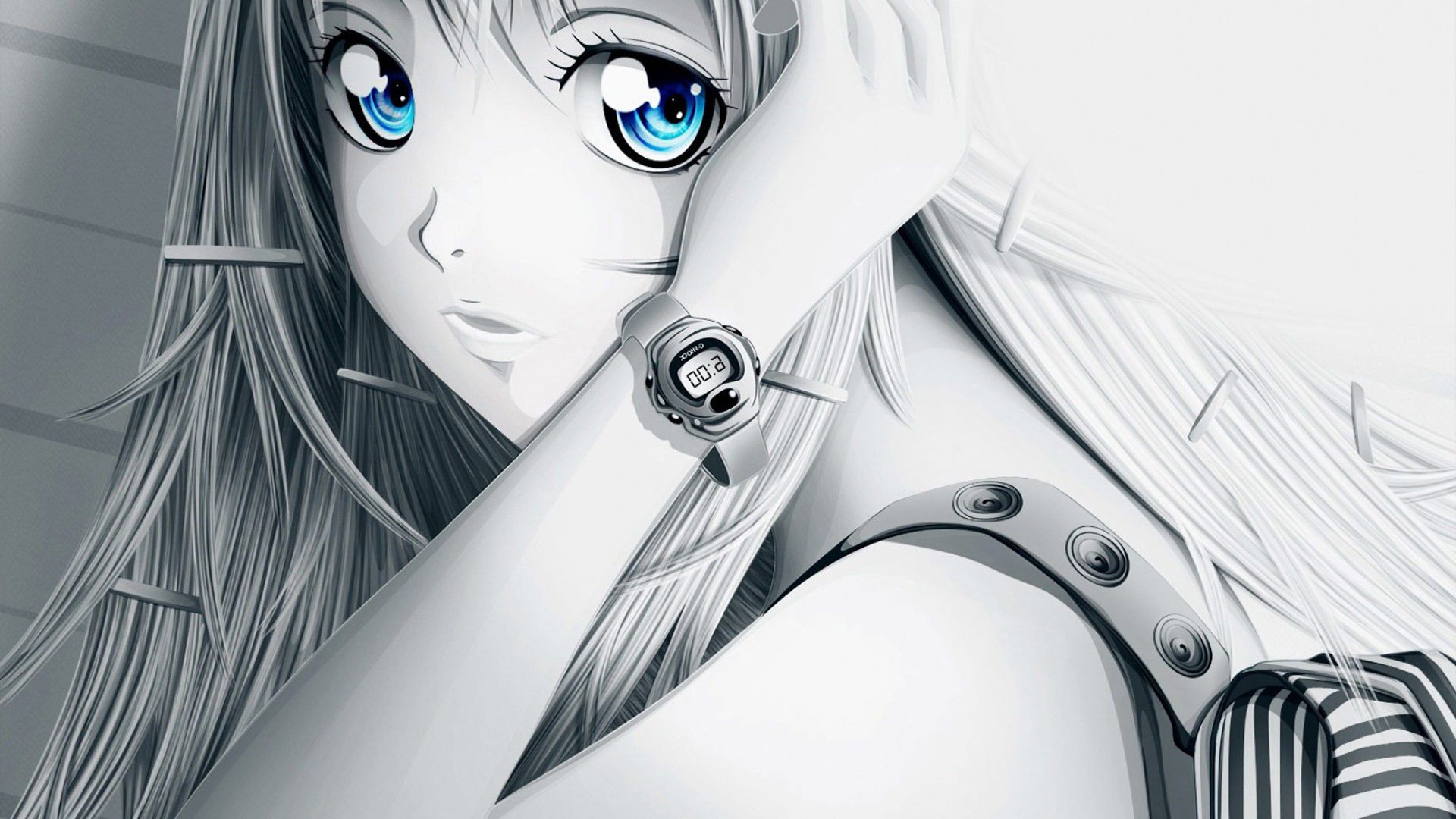 Handy-Wallpaper Blaue Augen, Original, Animes, Lange Haare, Weißes Haar kostenlos herunterladen.