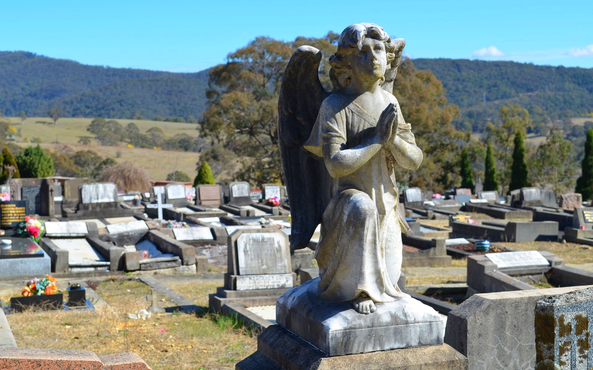 religious, cemetery, angel statue, angel, grave, gravestone, graveyard, statue