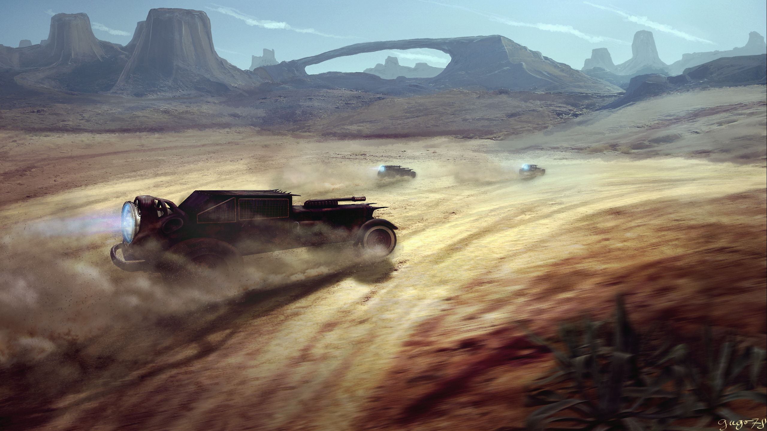 Download mobile wallpaper Landscape, Desert, Car, Sci Fi, Race, Vehicle for free.