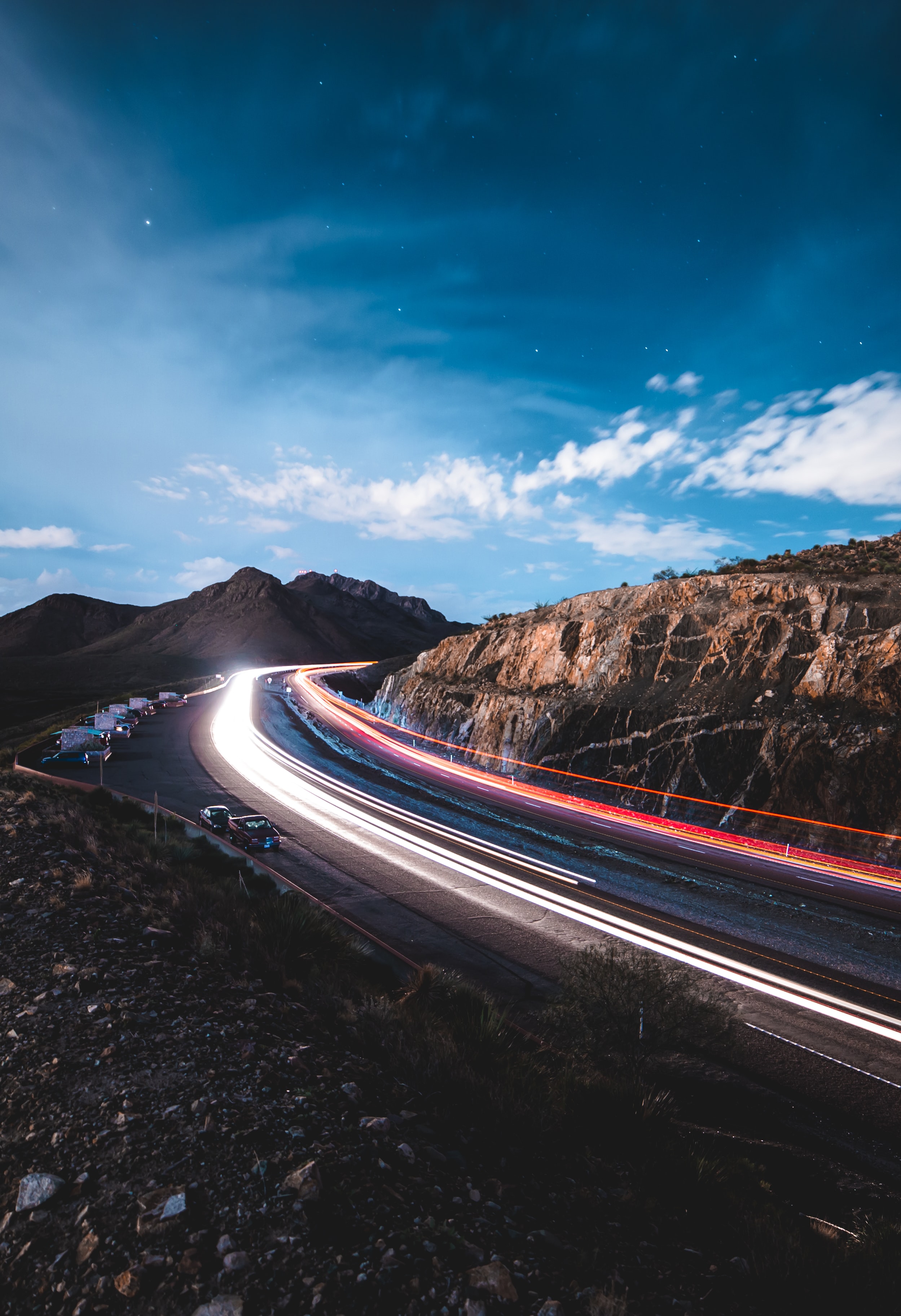 Download mobile wallpaper Rocks, Long Exposure, Road, Nature, Auto, Glow for free.