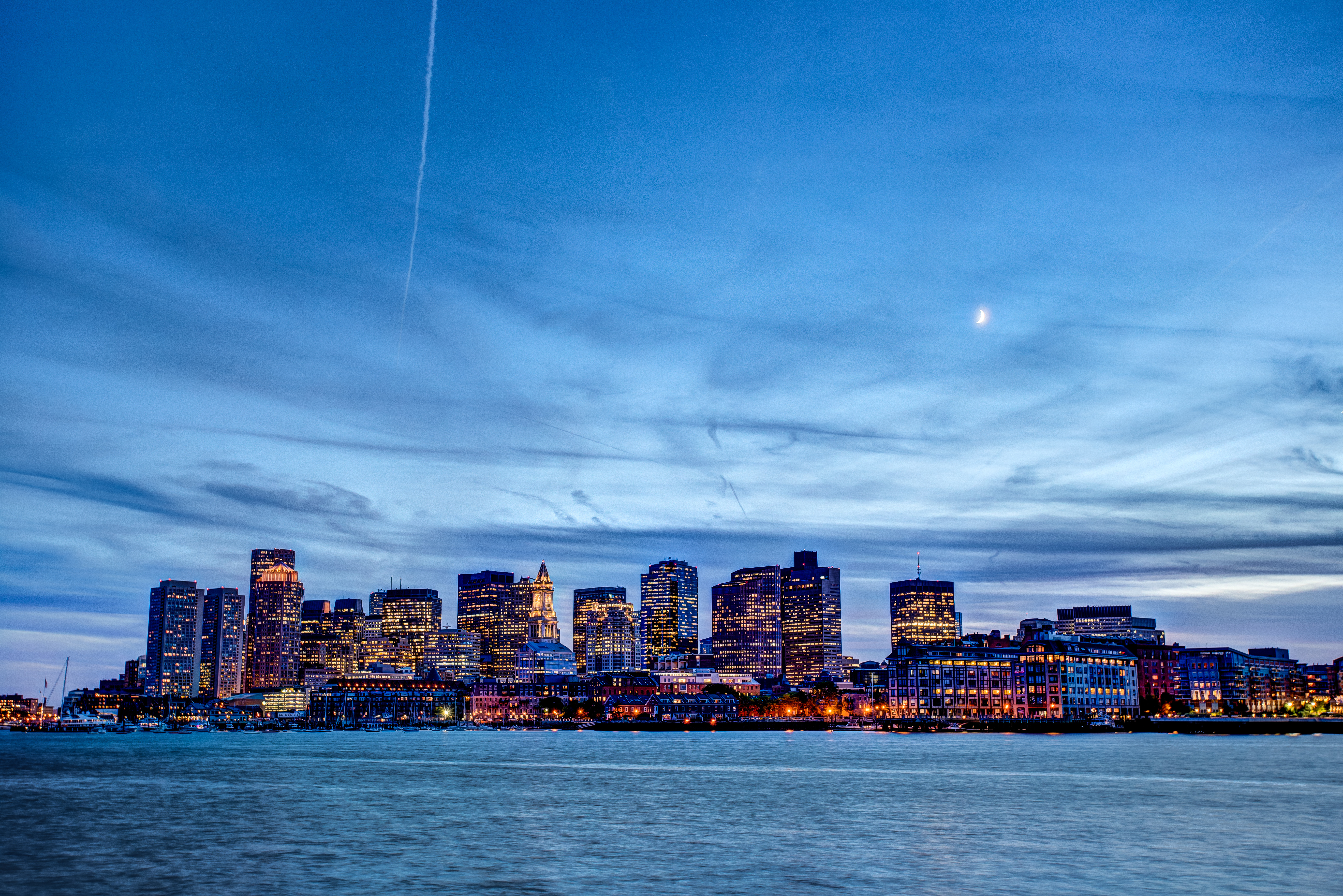 Free download wallpaper Cities, Sea, Architecture, City, Building, Moon on your PC desktop