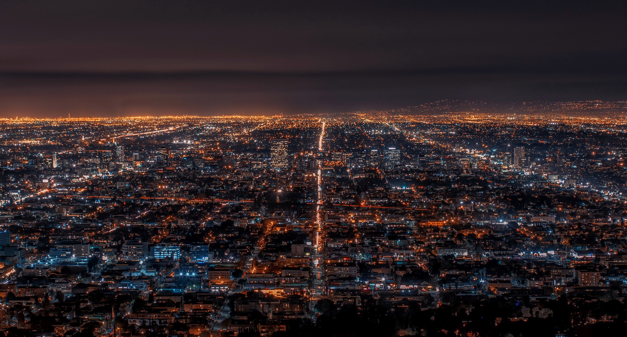 Download mobile wallpaper Cities, Night, Usa, City, Horizon, Cityscape, Los Angeles, Man Made for free.