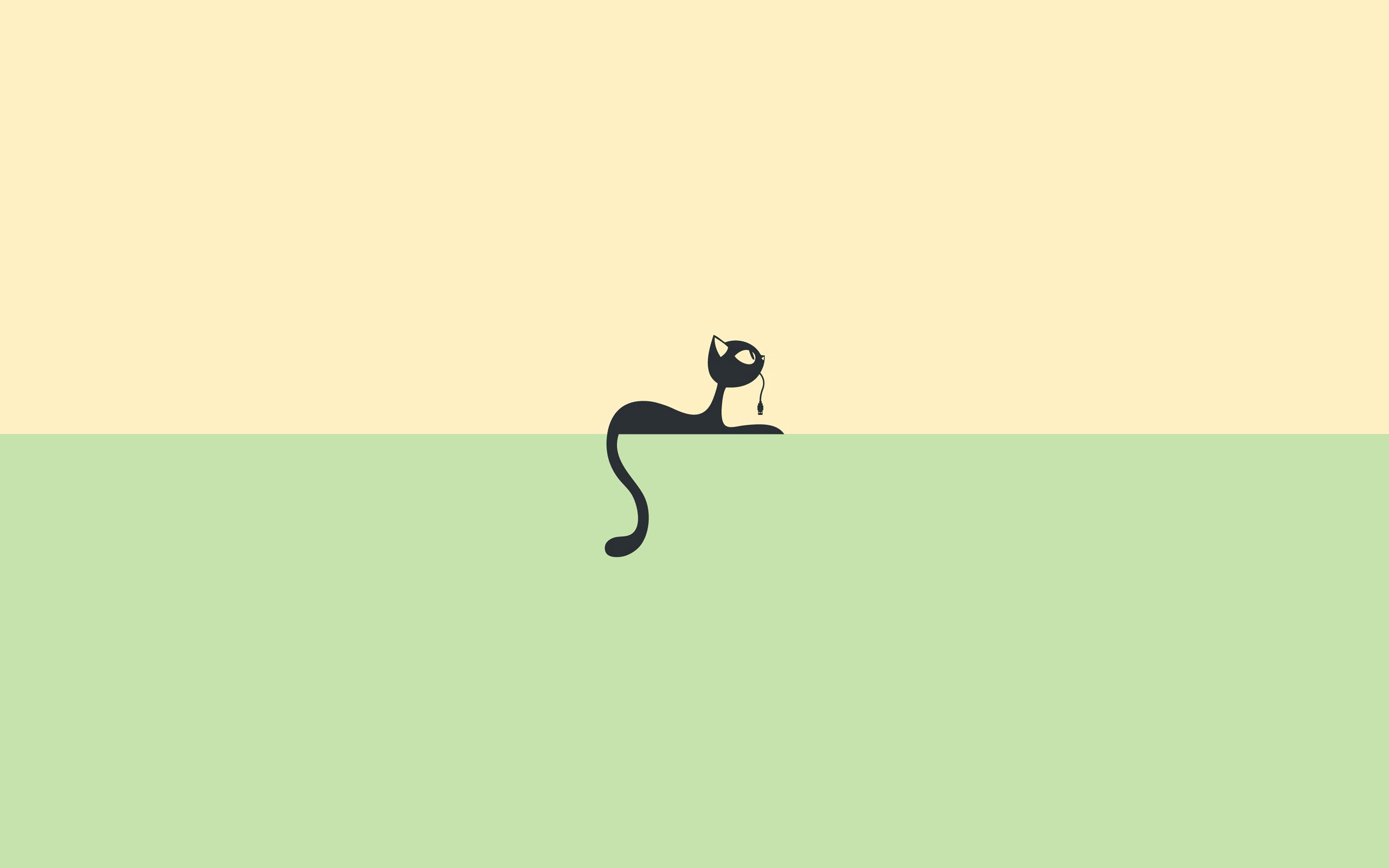 picture, minimalism, green, drawing, black, cat Phone Background