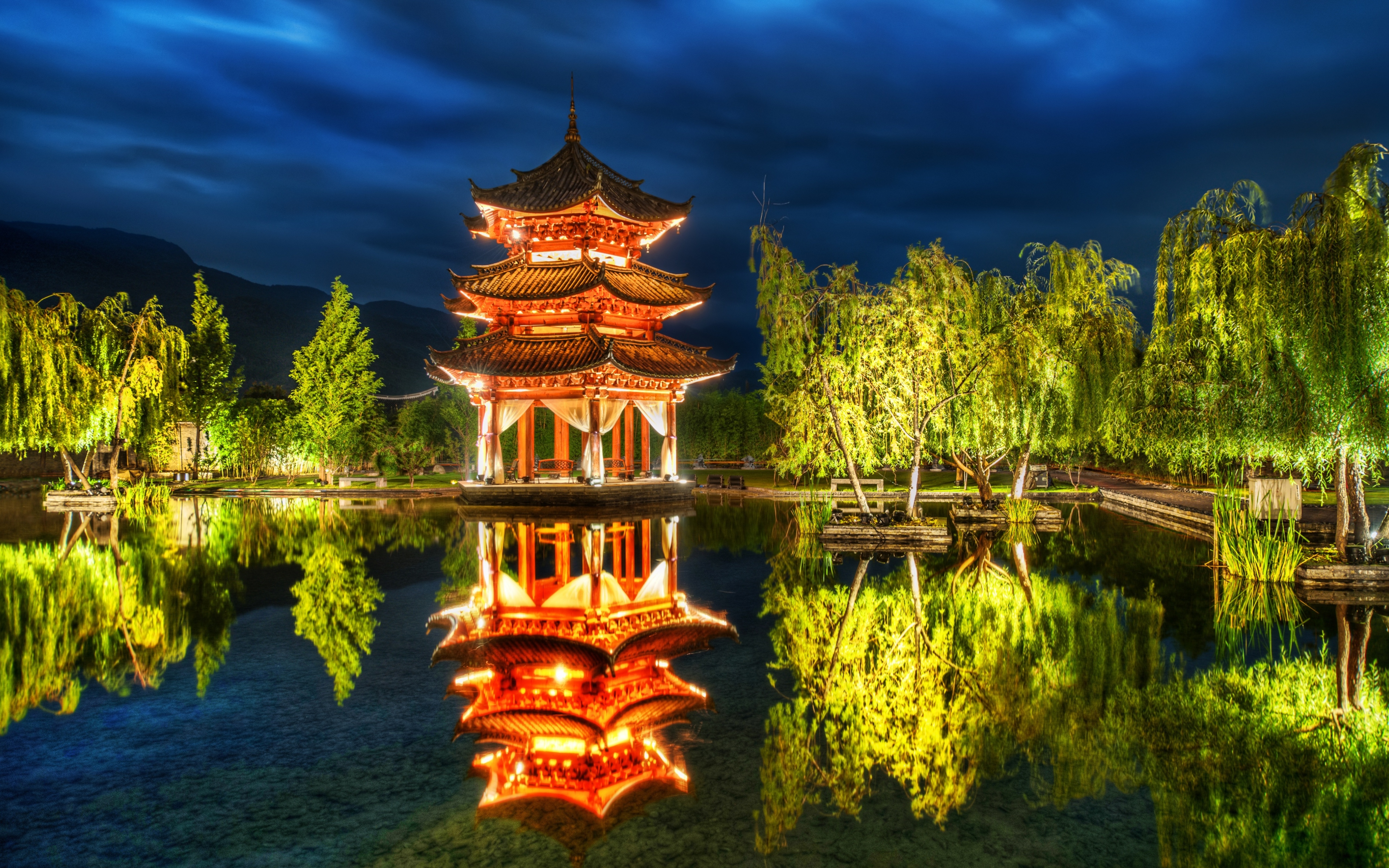 666610 baixar papel de parede religioso, pagode, china, lijiang, parque, lago, reflecção, árvore - protetores de tela e imagens gratuitamente