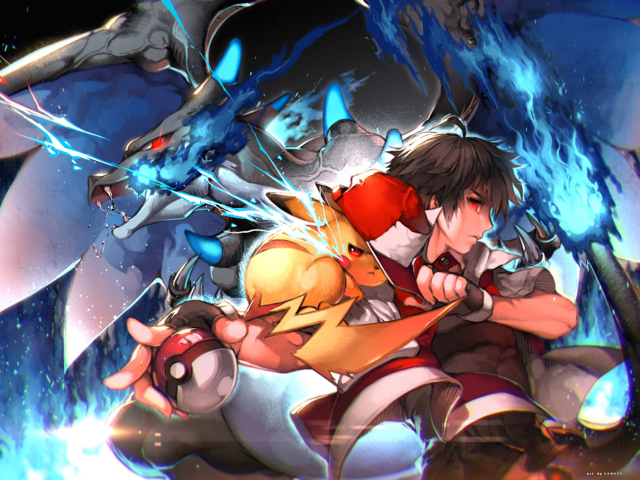 Download mobile wallpaper Anime, Cap, Pokémon, Pikachu, Charizard (Pokémon), Red (Pokémon) for free.
