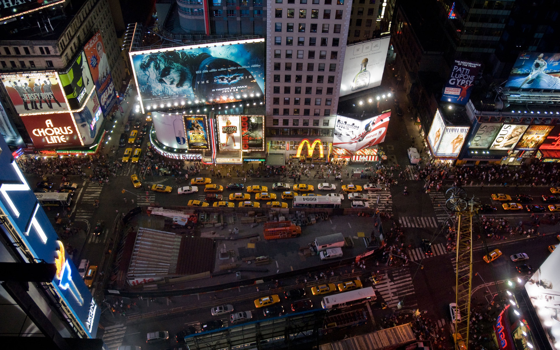 man made, times square, architecture, building, crowd, light, manhattan, new york, night, people, place, road