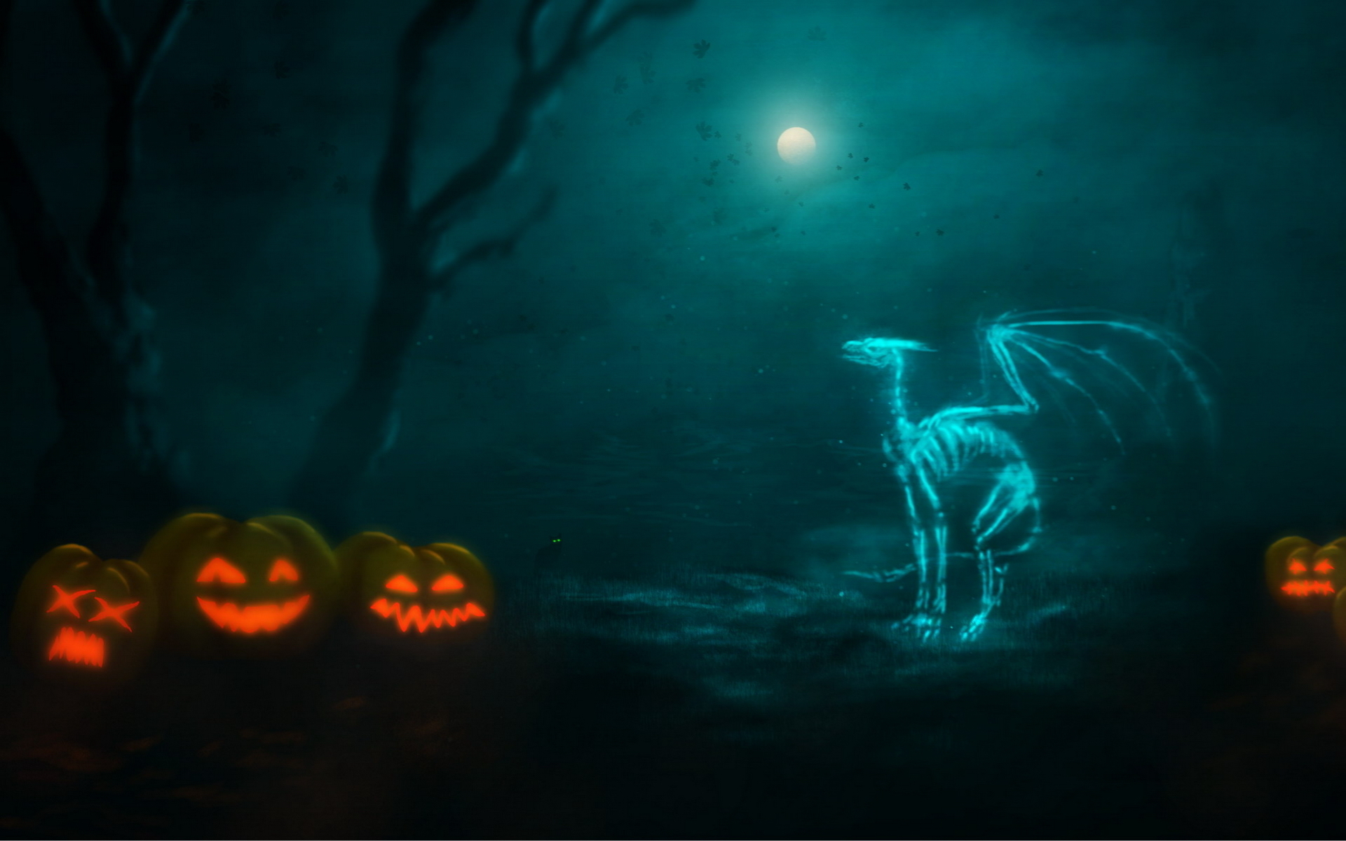 Free download wallpaper Halloween, Pumpkin, Holiday, Dragon, Creepy, Skeleton, Demon, Spooky on your PC desktop