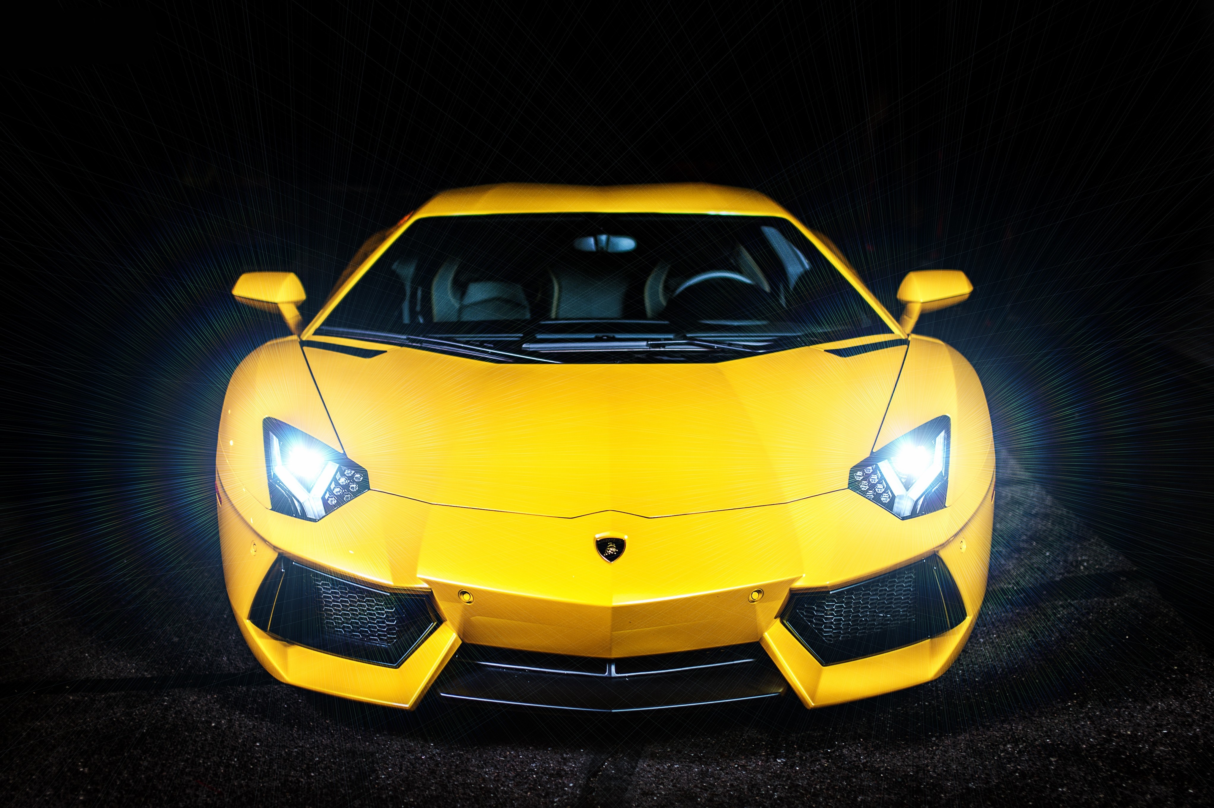 lamborghini, sports, cars, yellow, front view, sports car, headlights 4K for PC