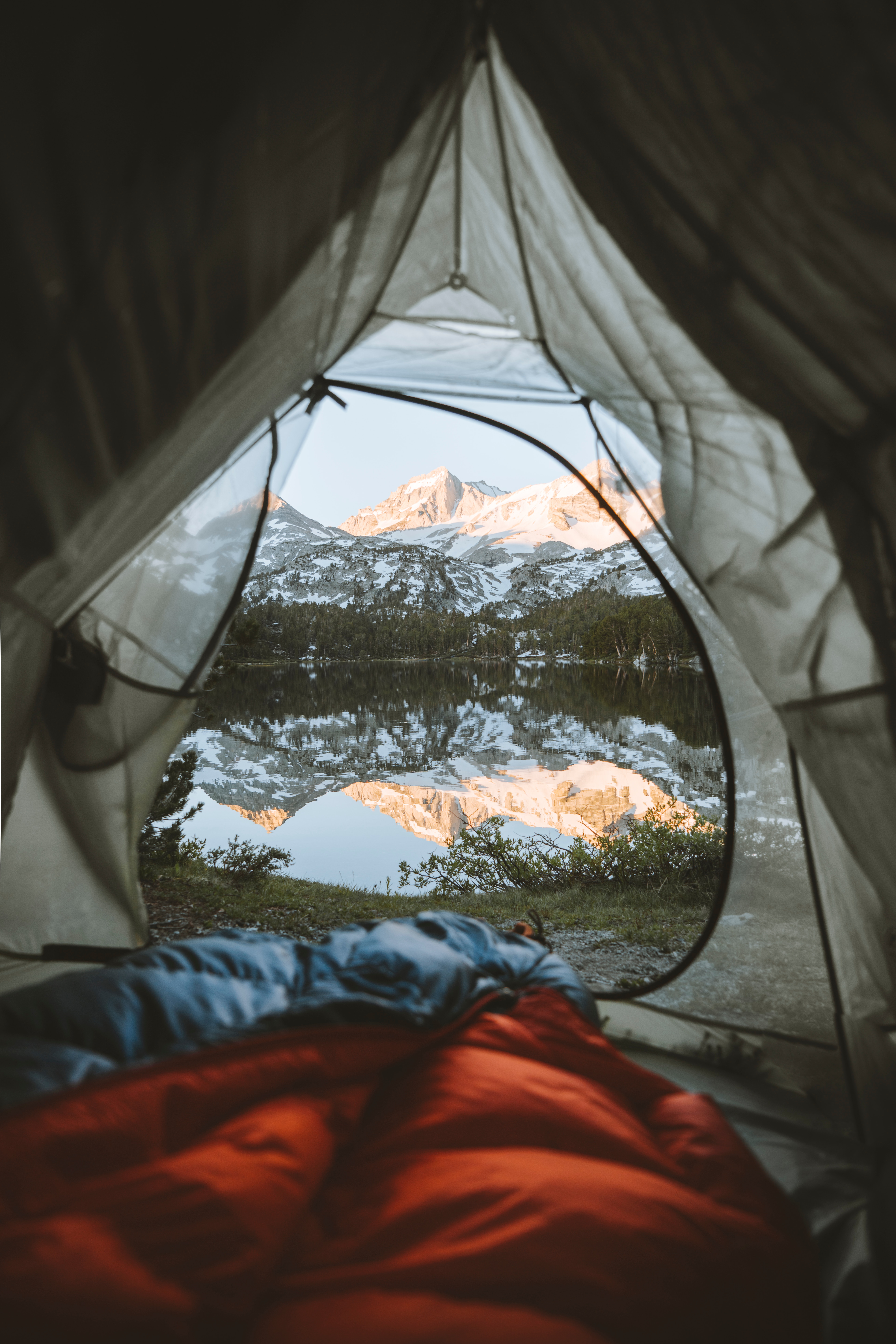 Download mobile wallpaper Miscellaneous, View, Lake, Nature, Miscellanea, Mountains, Tent for free.