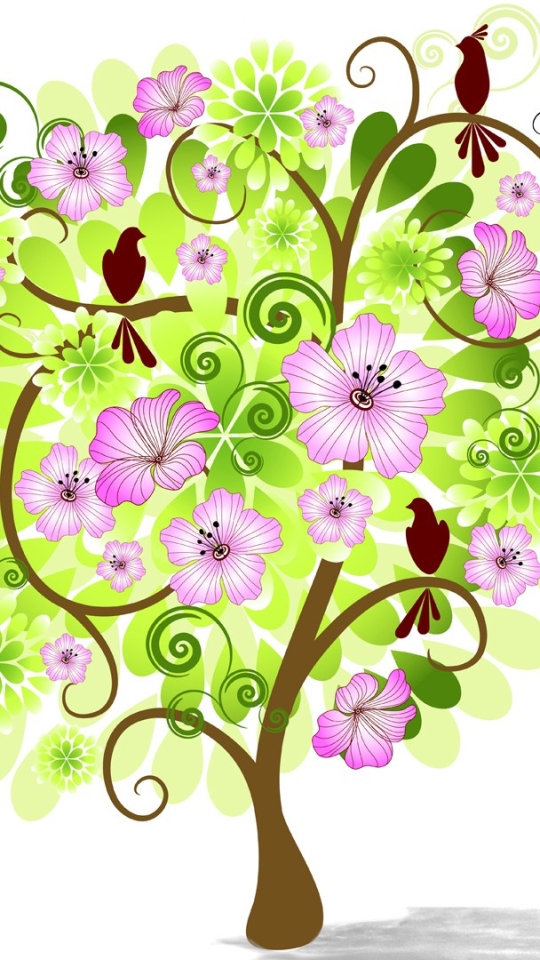 Download mobile wallpaper Flower, Tree, Butterfly, Spring, Artistic for free.