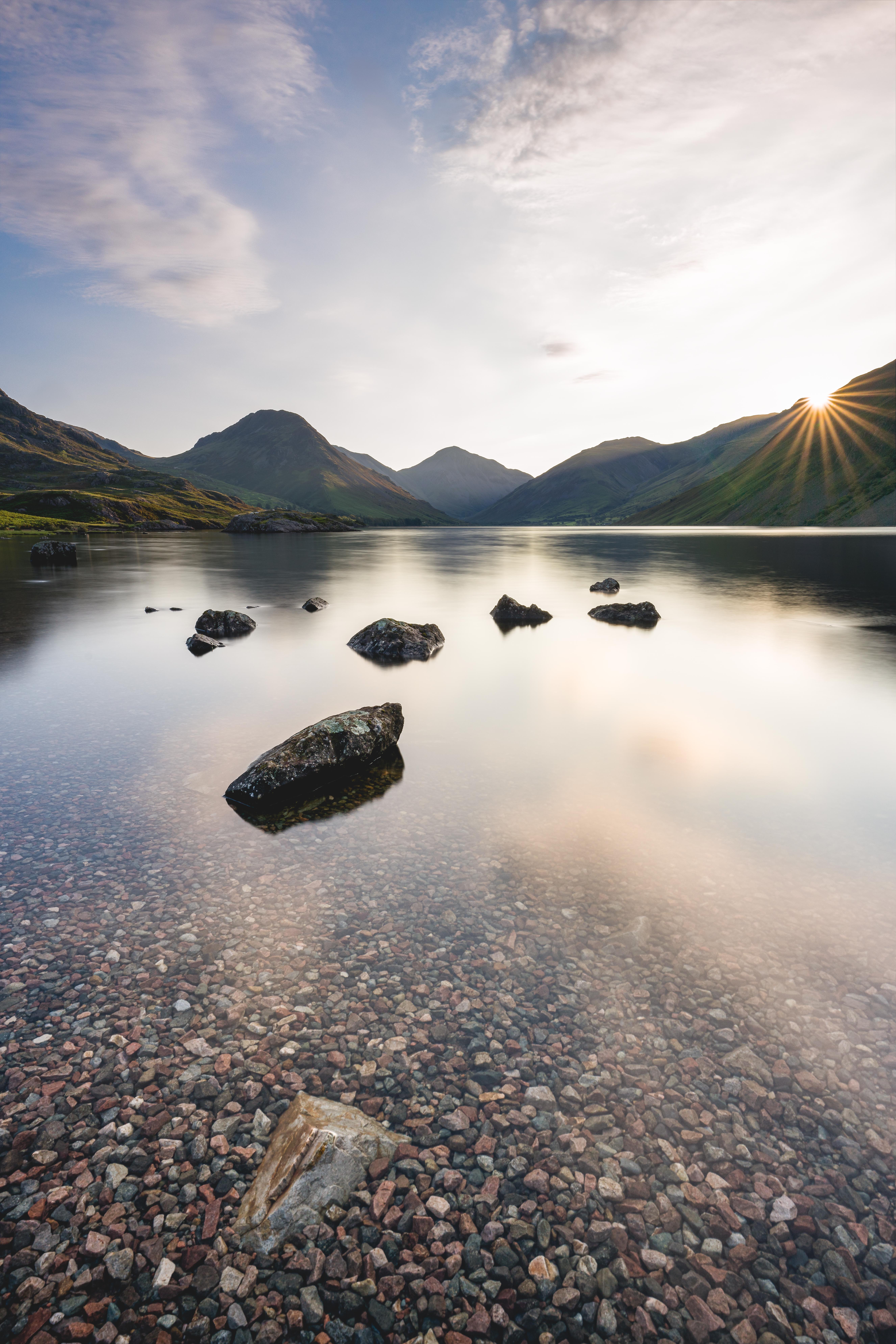Free download wallpaper Stones, Nature, Lake, Water, Mountains, Landscape on your PC desktop