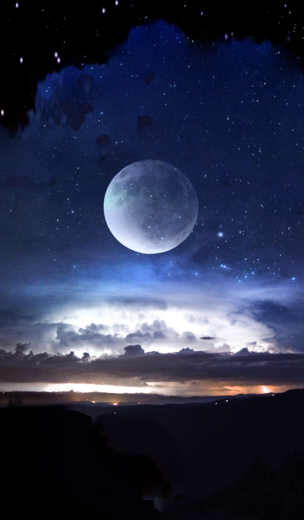 Download mobile wallpaper Landscape, Fantasy, Sky, Night, Moon for free.