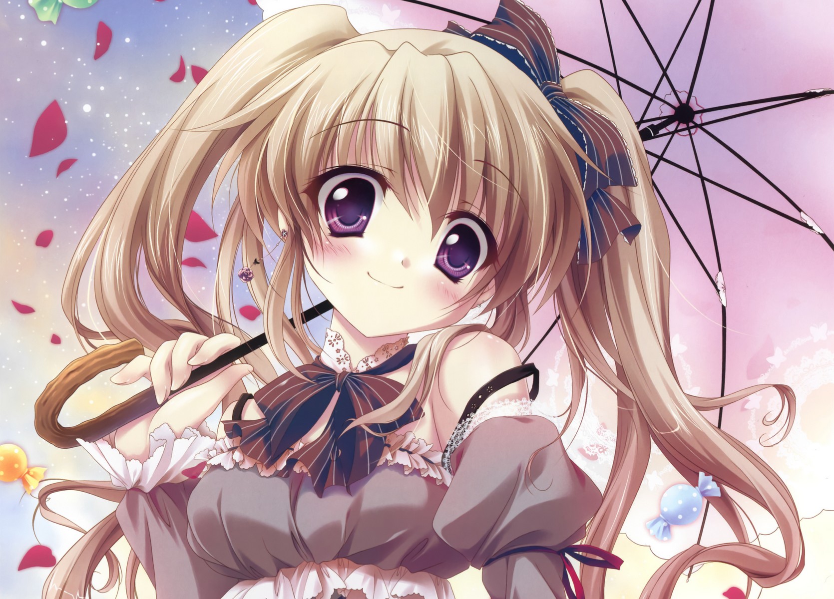 Download mobile wallpaper Anime, Blonde, Cute, Original, Purple Eyes for free.