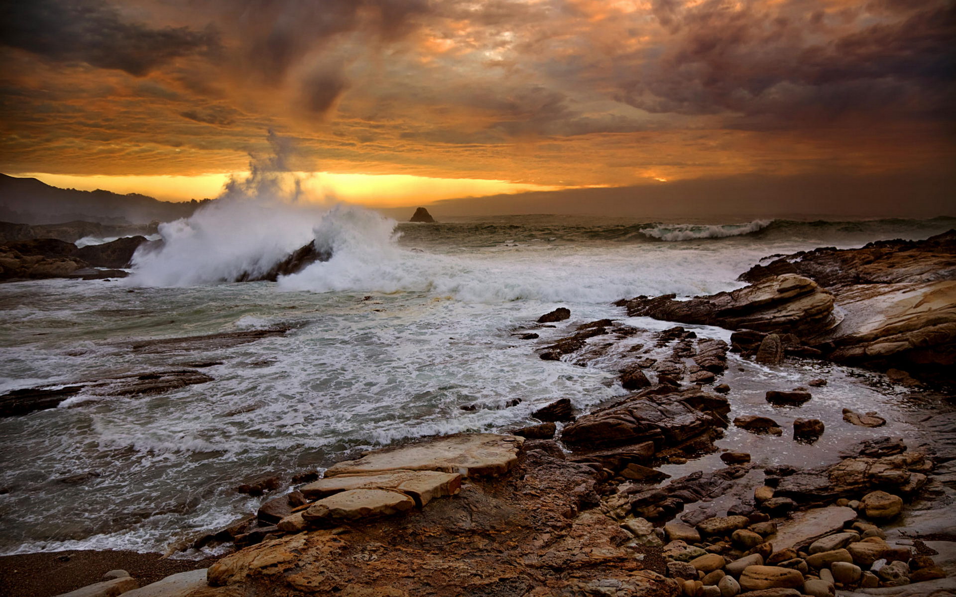 Free download wallpaper Sunset, Sea, Beach, Horizon, Ocean, Earth, Cloud on your PC desktop