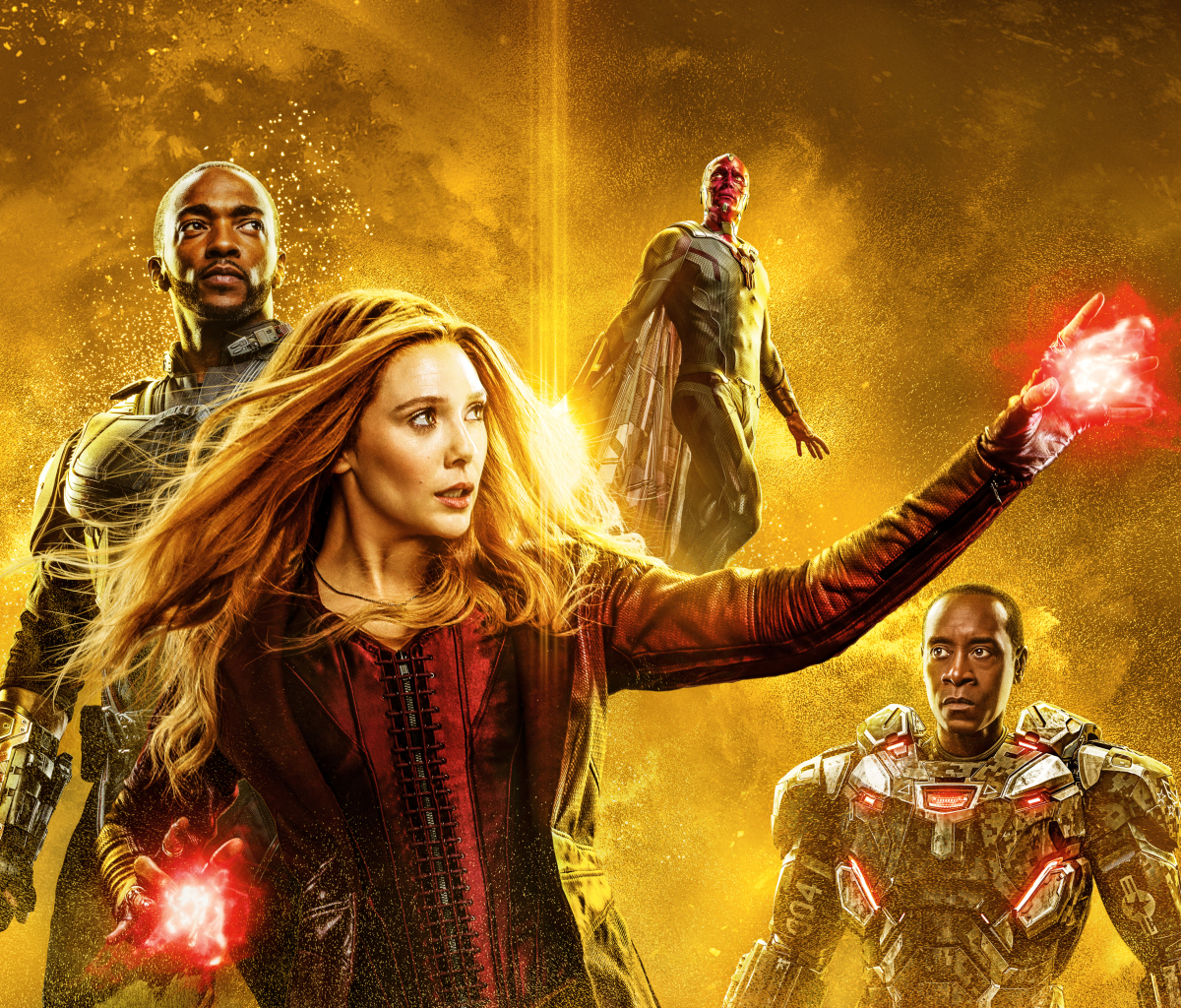 Download mobile wallpaper Paul Bettany, Movie, Vision (Marvel Comics), The Avengers, Scarlet Witch, Falcon (Marvel Comics), War Machine, Don Cheadle, Wanda Maximoff, Anthony Mackie, Elizabeth Olsen, Avengers: Infinity War for free.