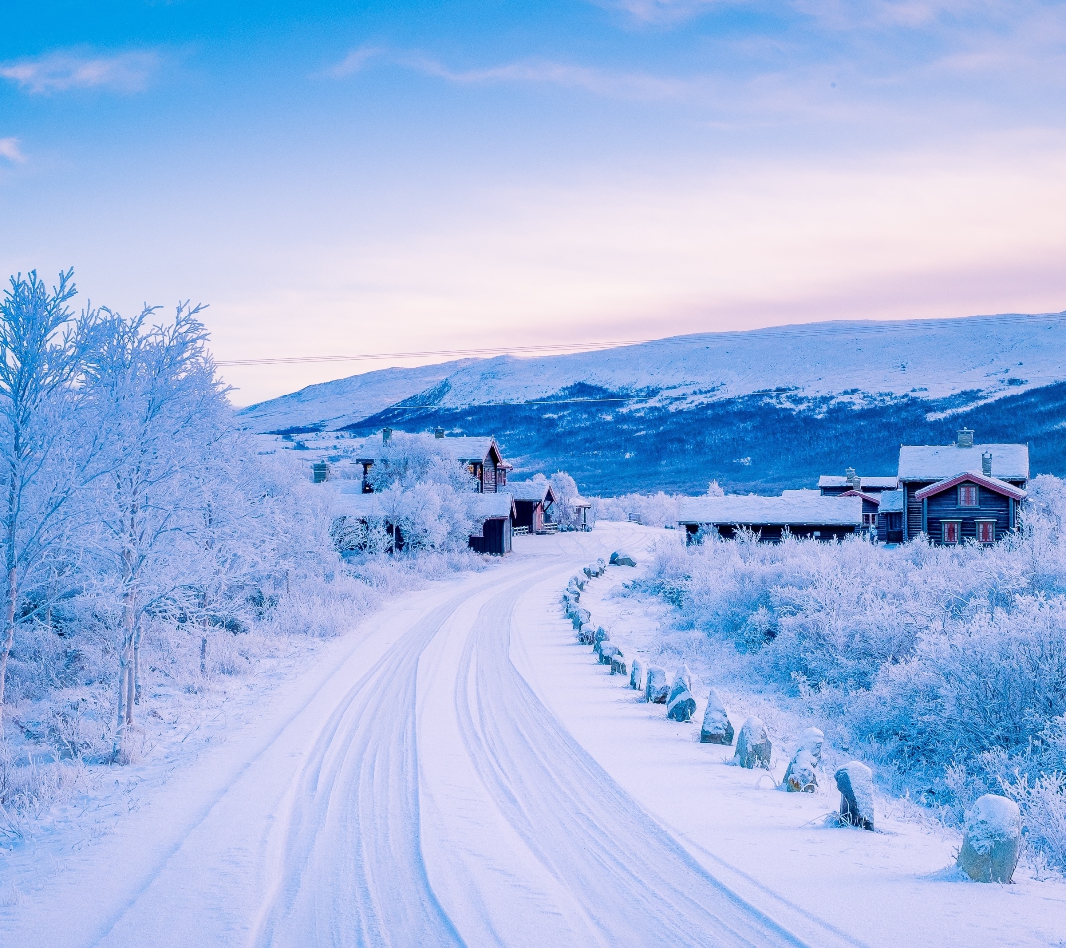 Download mobile wallpaper Landscape, Winter, Nature, Snow, Road, Village, Photography for free.