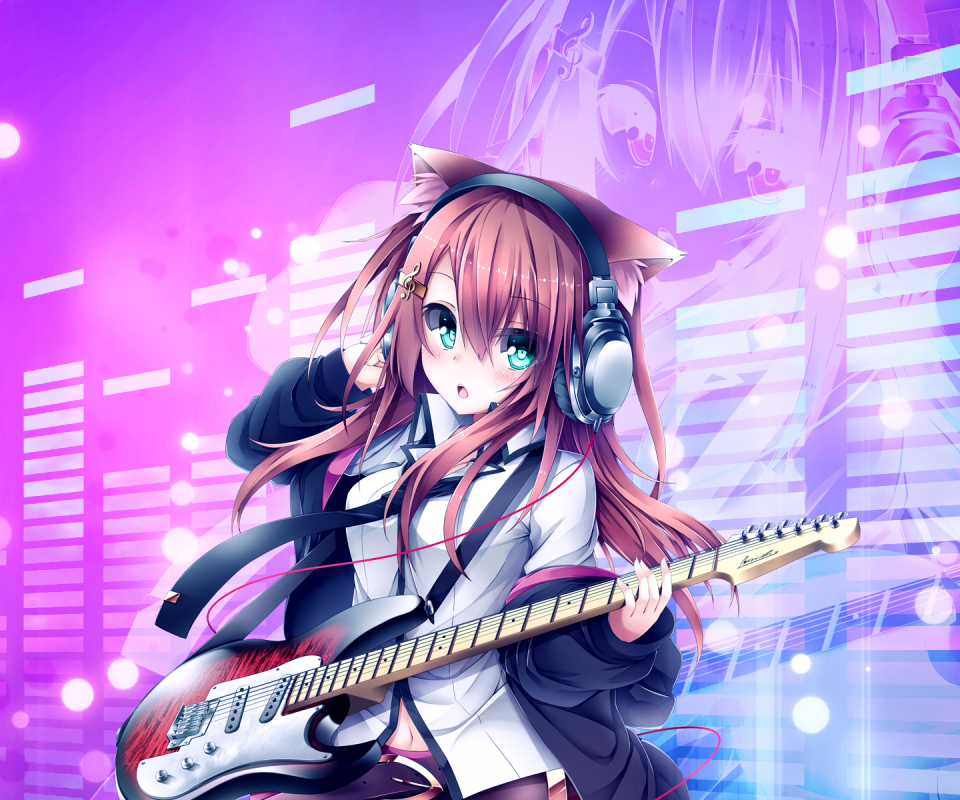 Free download wallpaper Music, Anime, Headphones, Guitar on your PC desktop