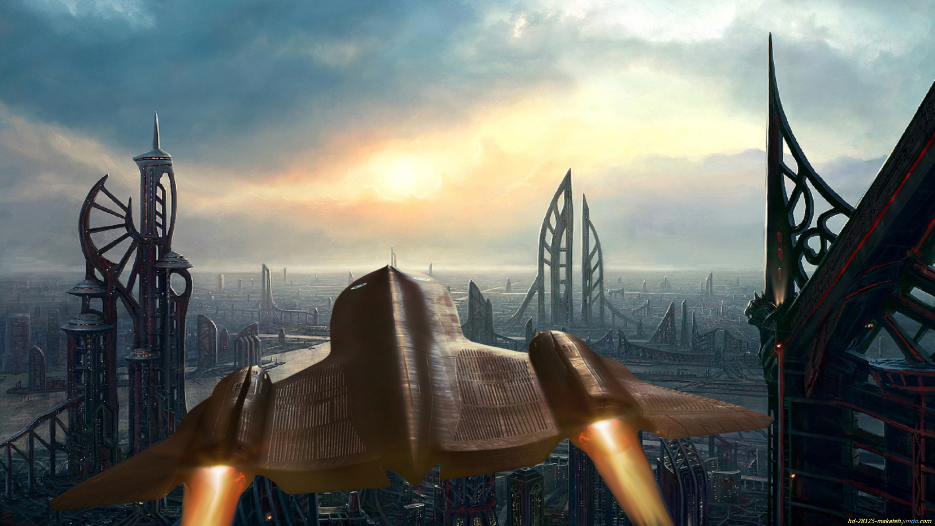 Download mobile wallpaper Landscape, City, Sci Fi, Spaceship, Military, Jet for free.