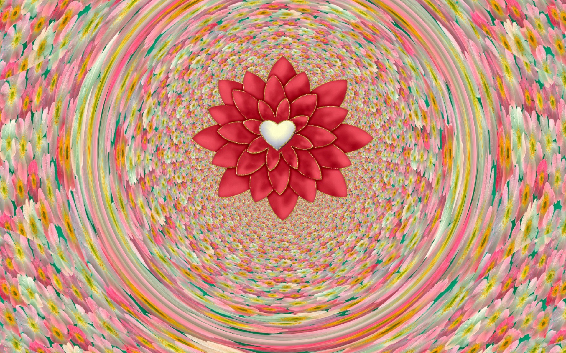 Free download wallpaper Flowers, Pink, Flower, Fractal, Colors, Heart, Artistic, Swirl on your PC desktop