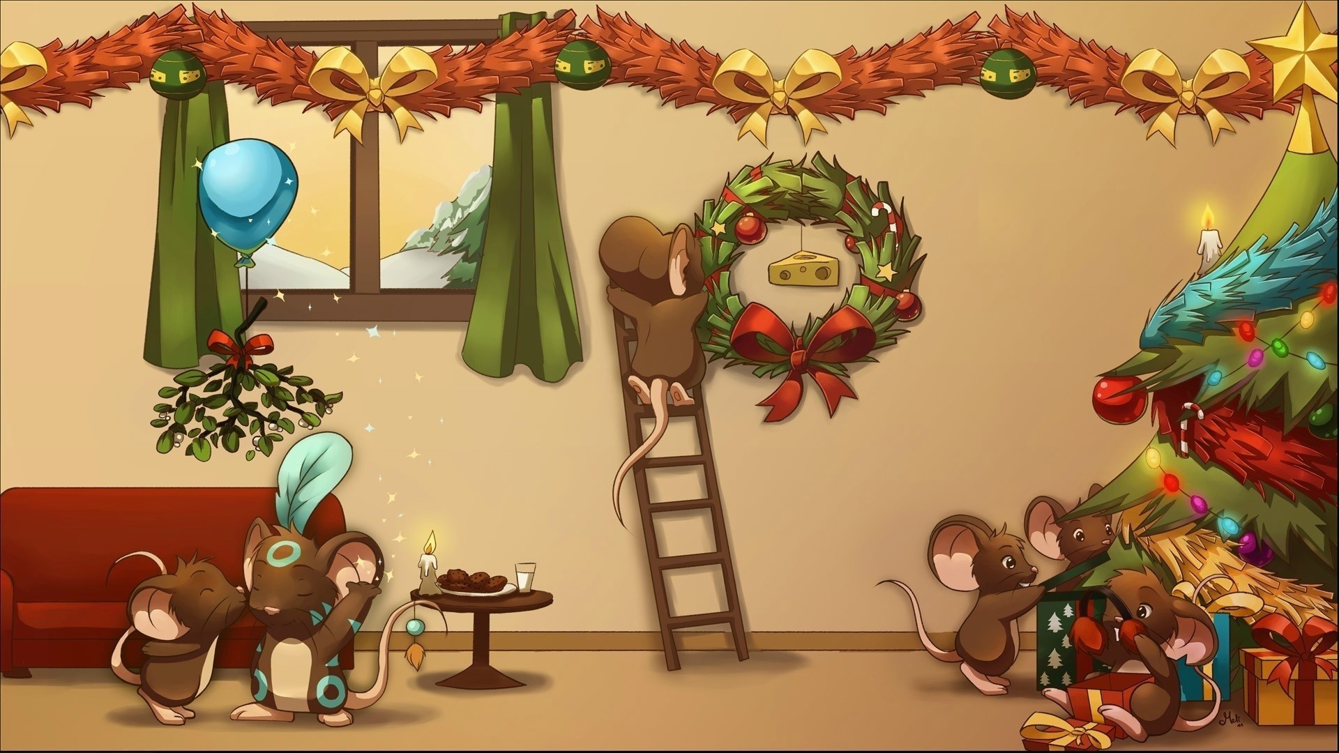 Handy-Wallpaper Feiertage, Weihnachten, Weihnachtsschmuck, Weihnachtsbaum, Maus kostenlos herunterladen.