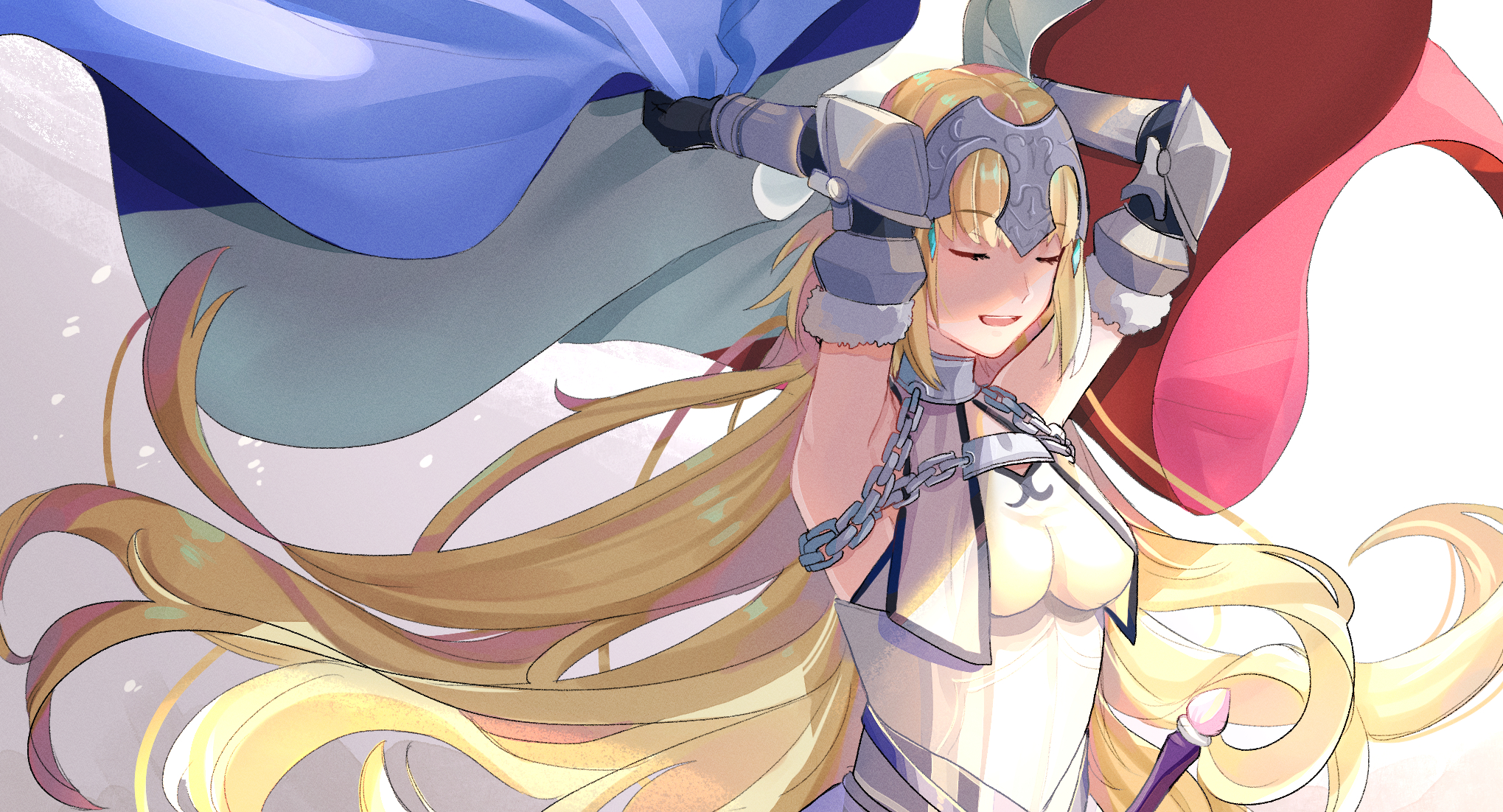 anime, fate/grand order, armor, blonde, flag of france, headpiece, jeanne d'arc (fate series), long hair, fate series