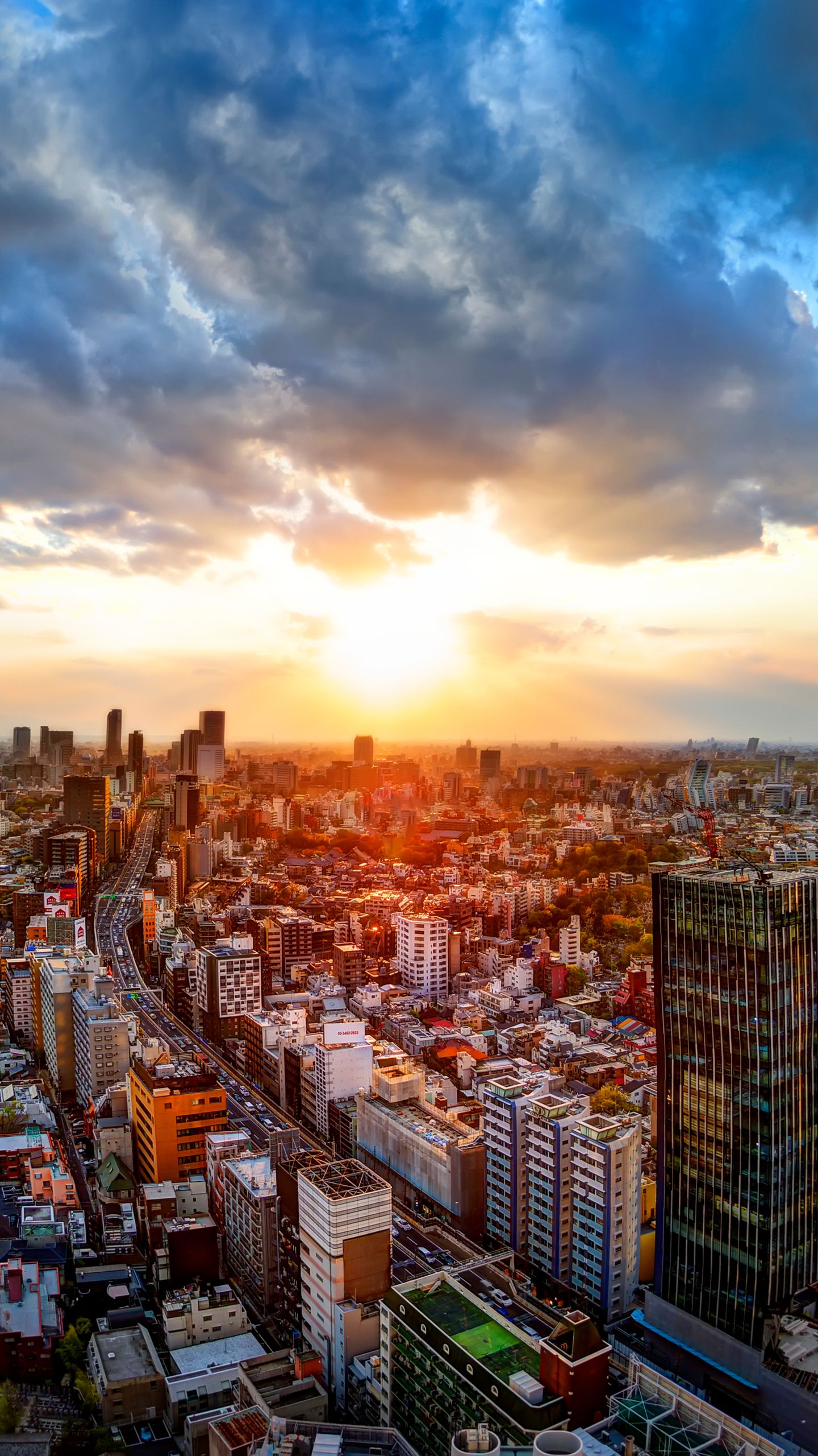 Download mobile wallpaper Cities, Sunset, Sky, Skyscraper, Panorama, Japan, Cloud, Tokyo, Man Made for free.